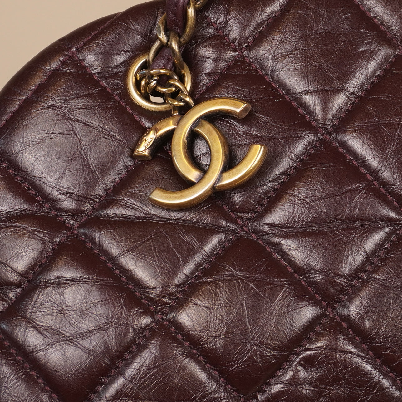 PRE-OWNED CC Burgundy Just Mademoiselle Medium Patent Bowler Satchel