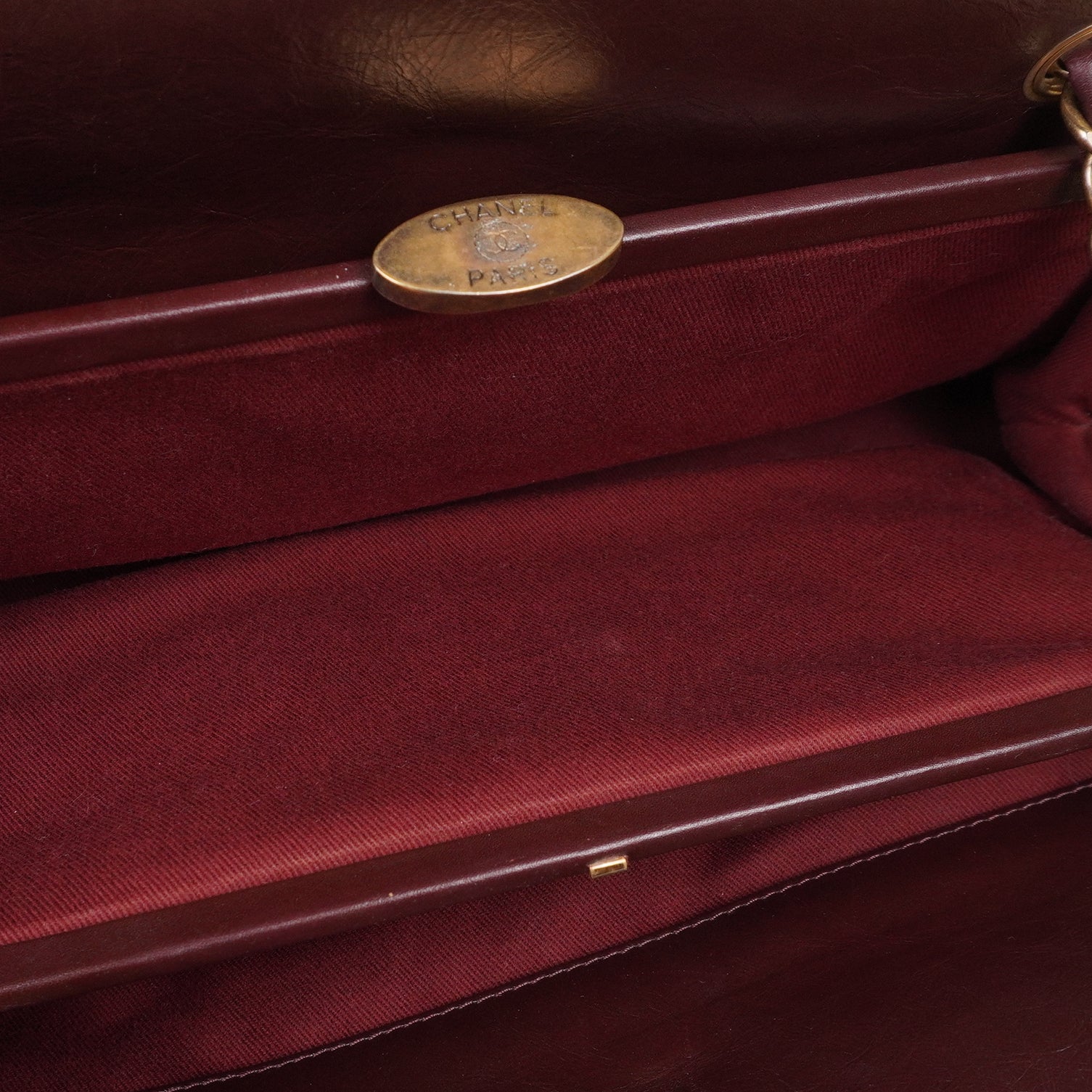 PRE-OWNED CC Burgundy Just Mademoiselle Medium Patent Bowler Satchel