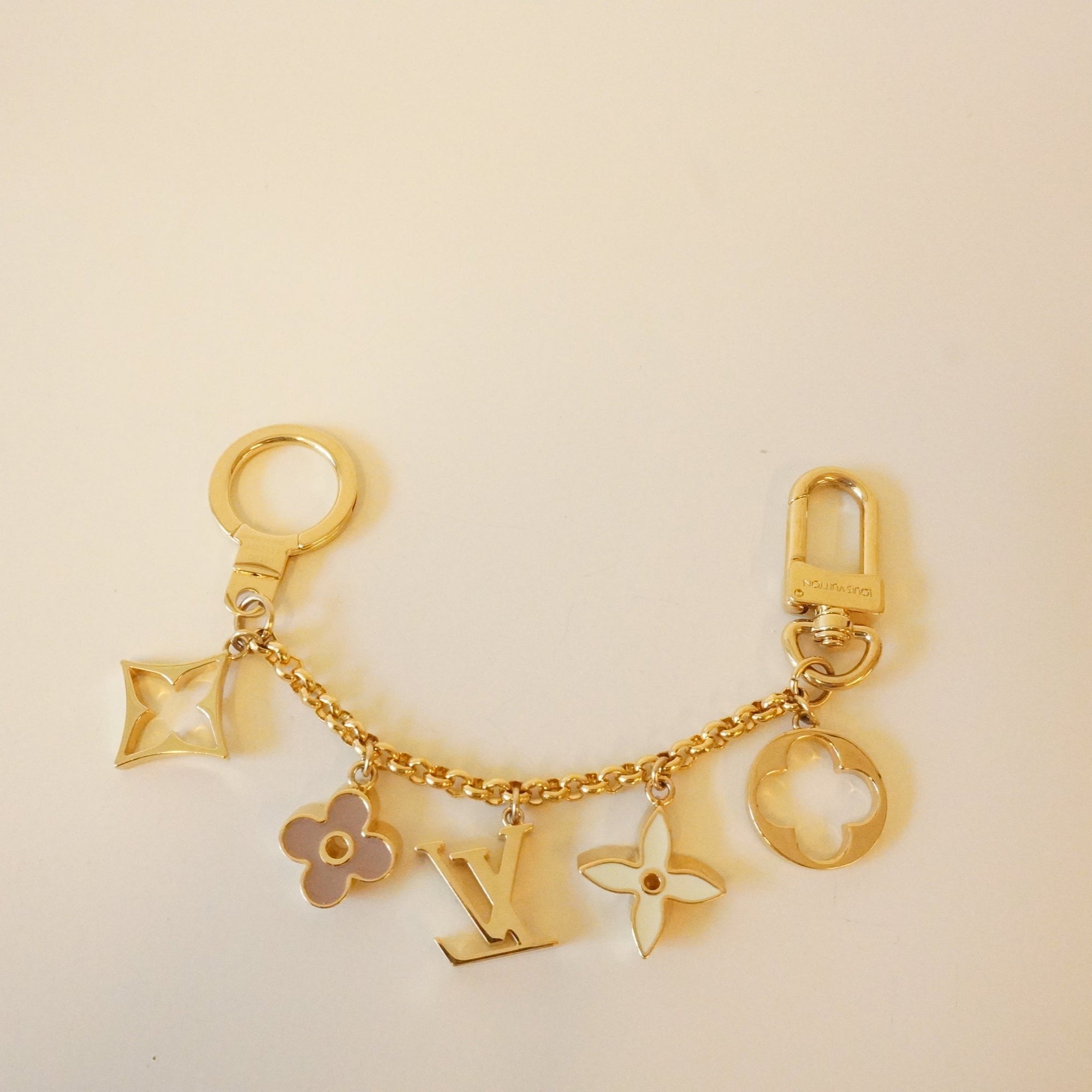 PRE-OWNED LV Gold Chain Brass Enamel Fleur De Monogram Bag Charm
