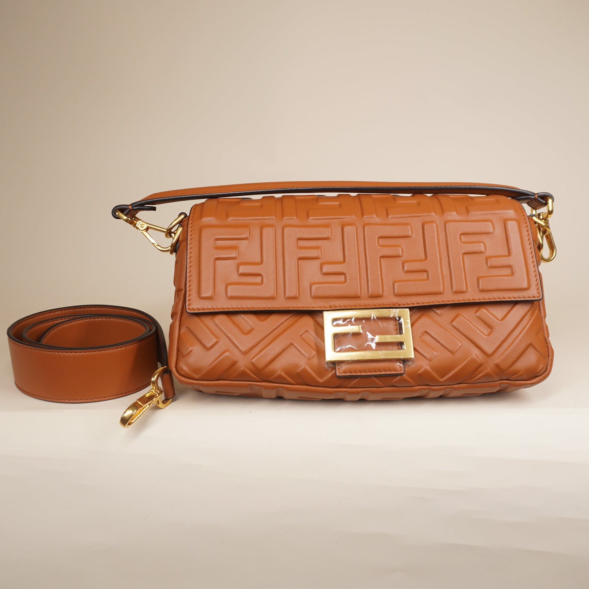 PRE-OWNED FF Baguette Brown Calfskin Shoulder Bag