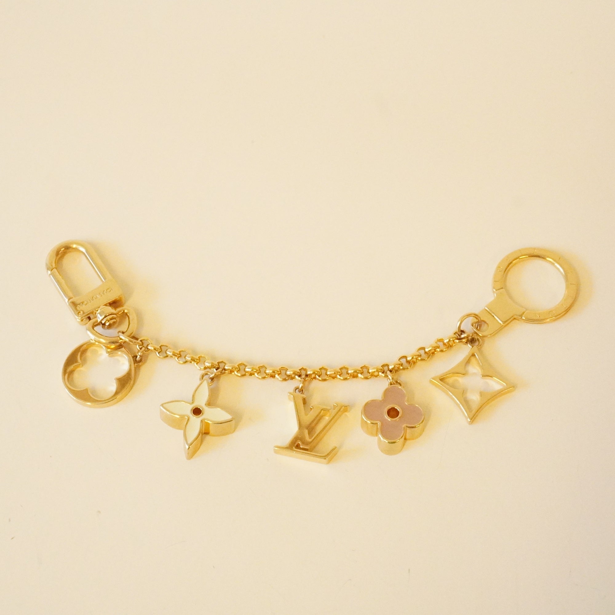 PRE-OWNED LV Gold Chain Brass Enamel Fleur De Monogram Bag Charm