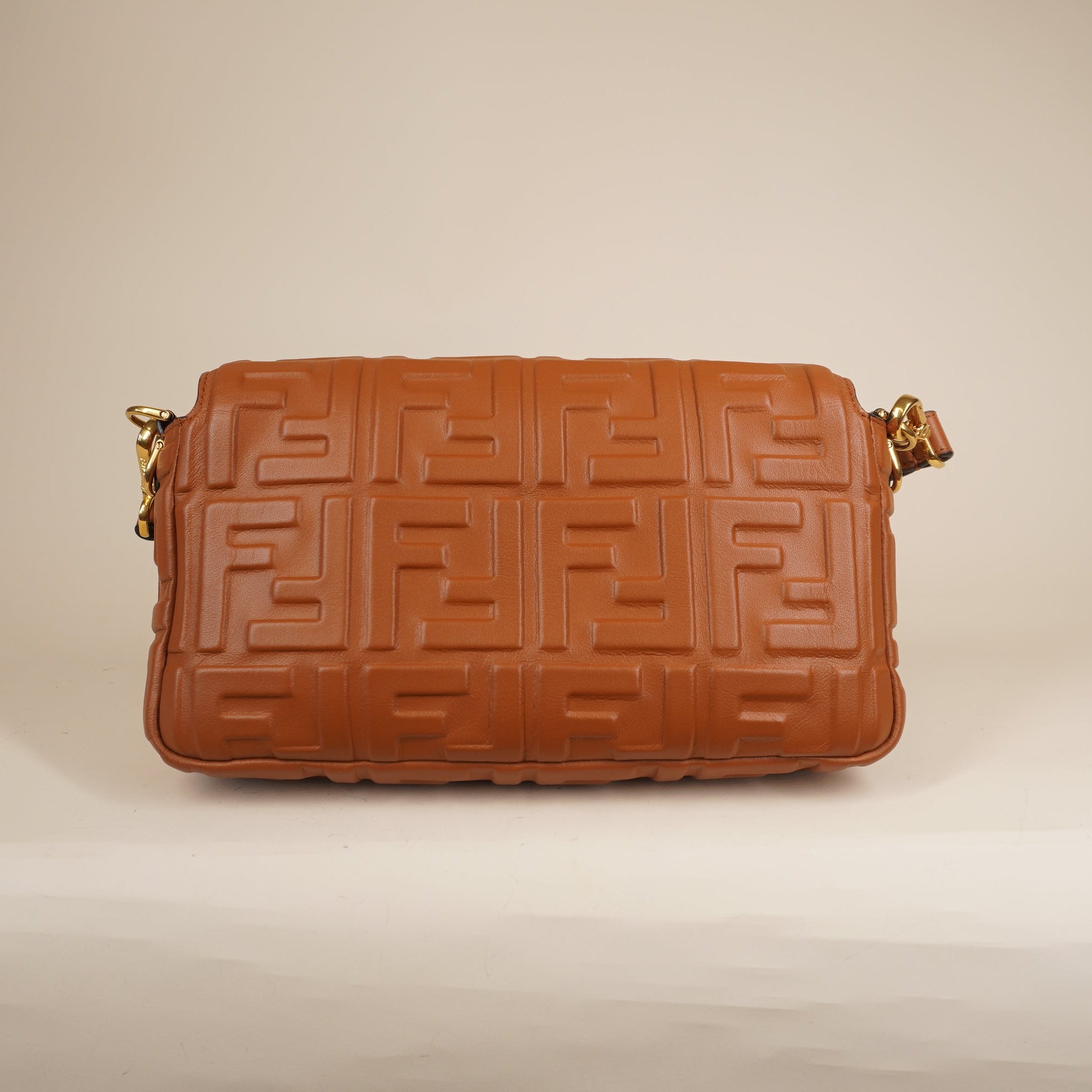 PRE-OWNED FF Baguette Brown Calfskin Shoulder Bag