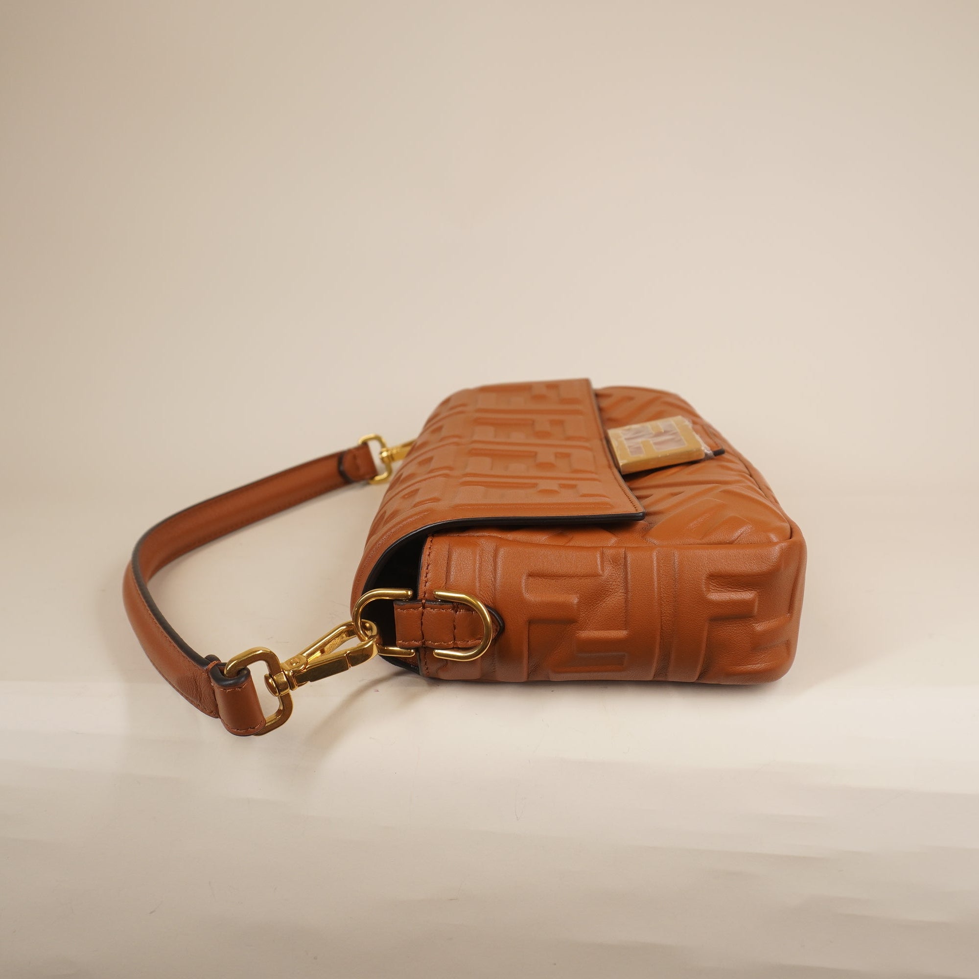 PRE-OWNED FF Baguette Brown Calfskin Shoulder Bag