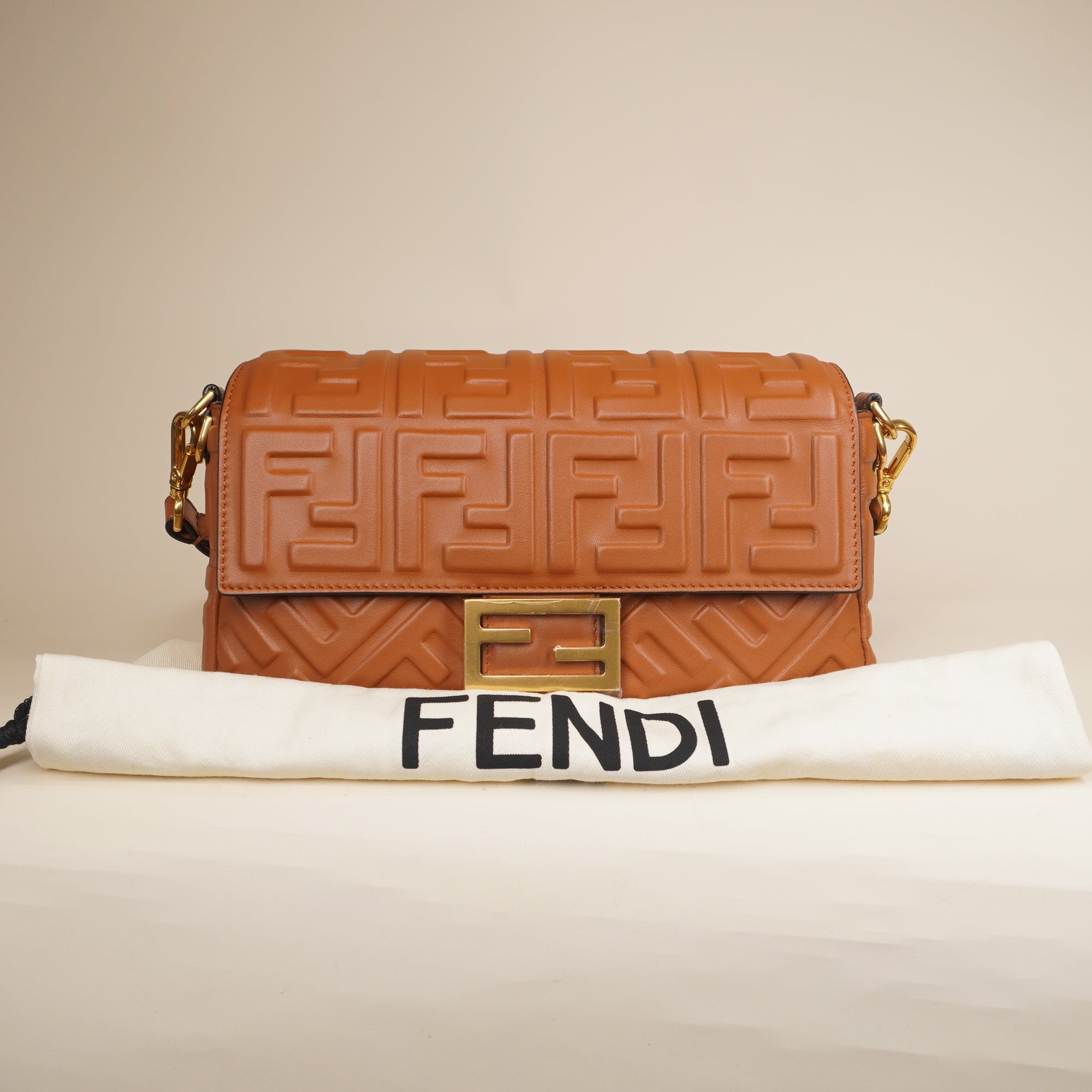 PRE-OWNED FF Baguette Brown Calfskin Shoulder Bag