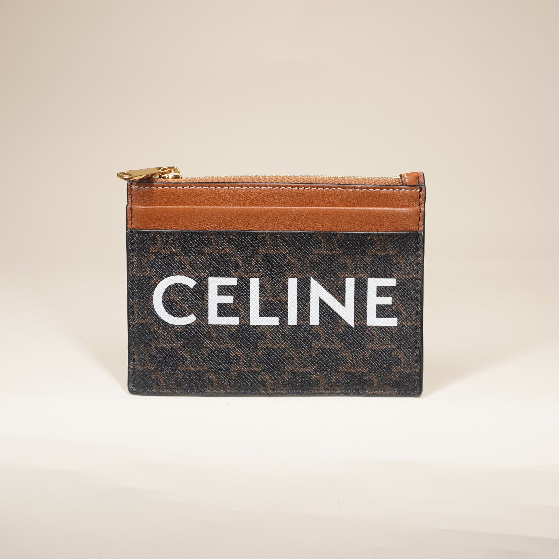 PRE-OWNED Triomphe Celine Print Brown Card Holder