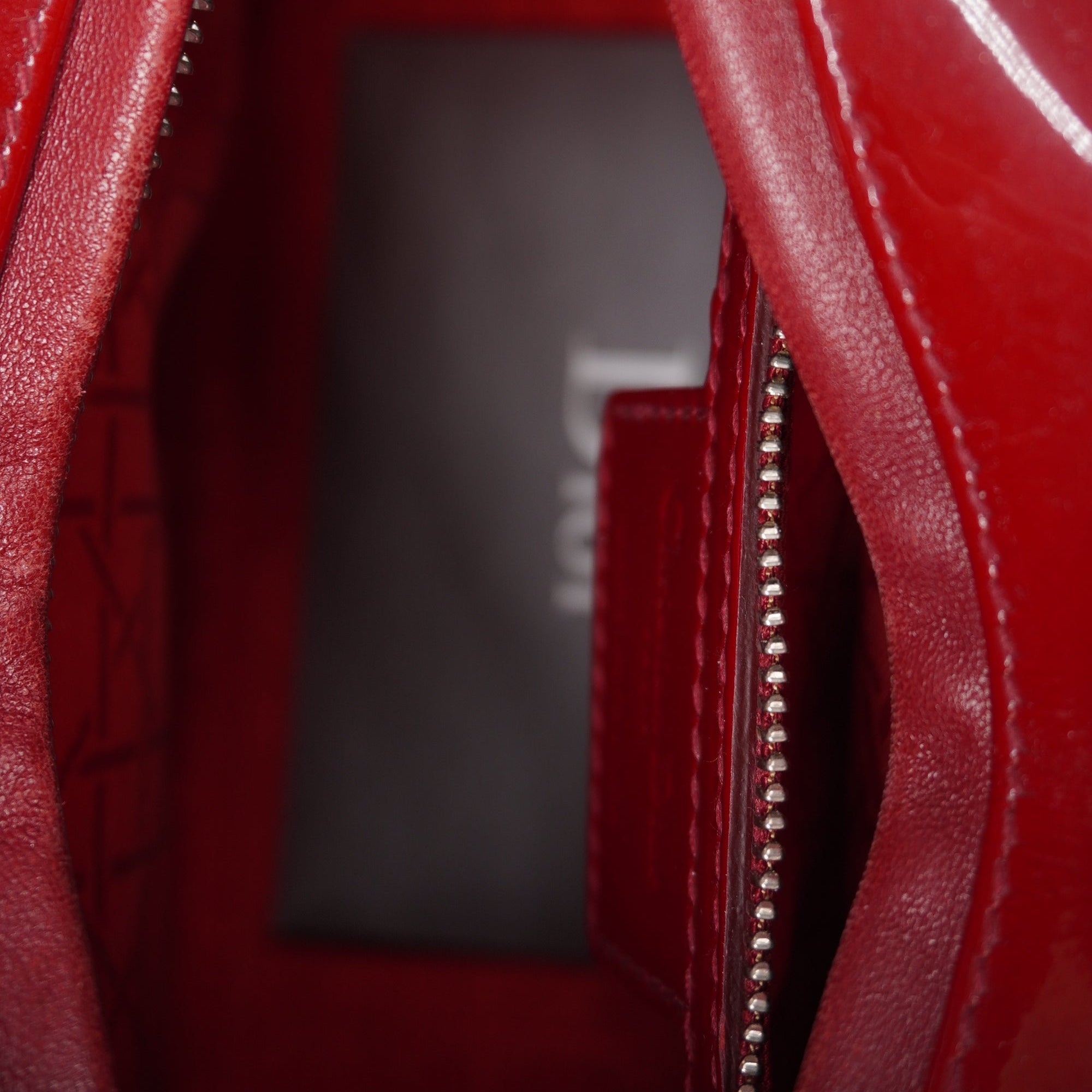 PRE-OWNED Cherry Red Patent Cannage Calfskin Medium Lady Dior