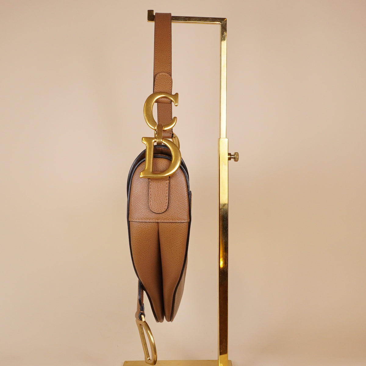 PRE-OWNED Grained Calfskin Saddle Bag With Strap Golden Saddle