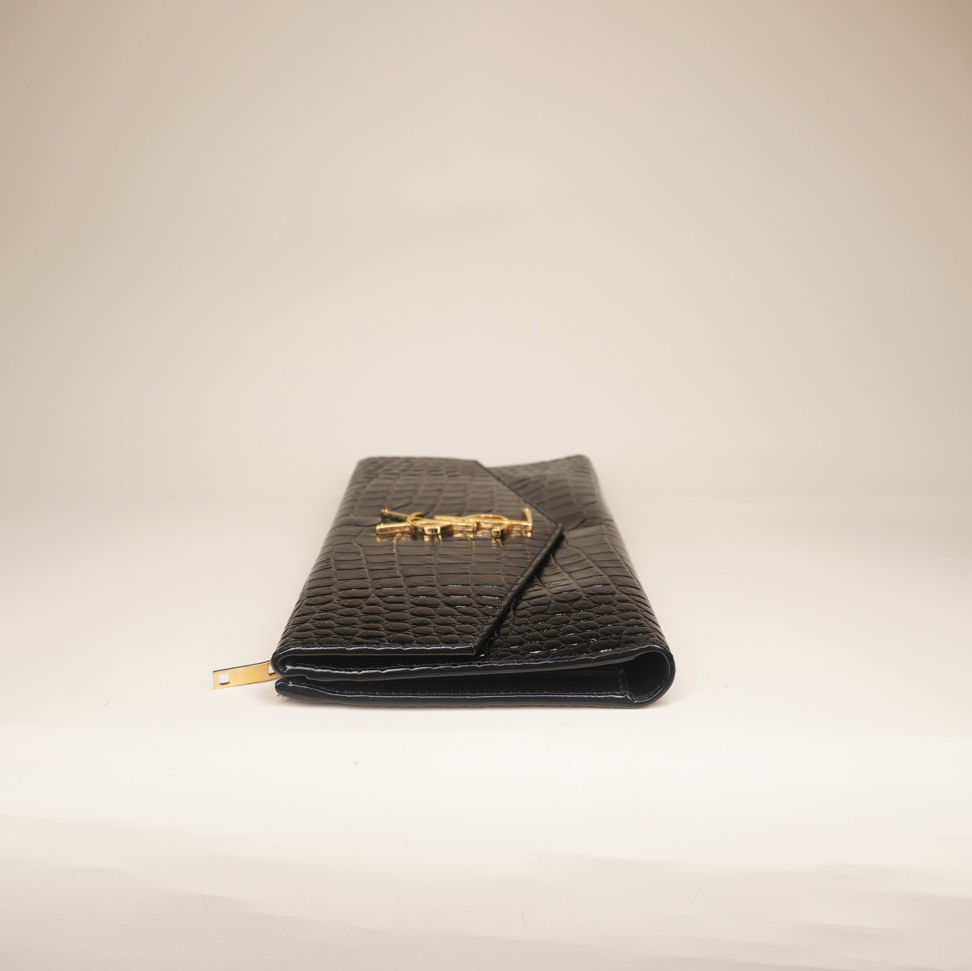 PRE-OWNED Black Croc Uptown Clutch