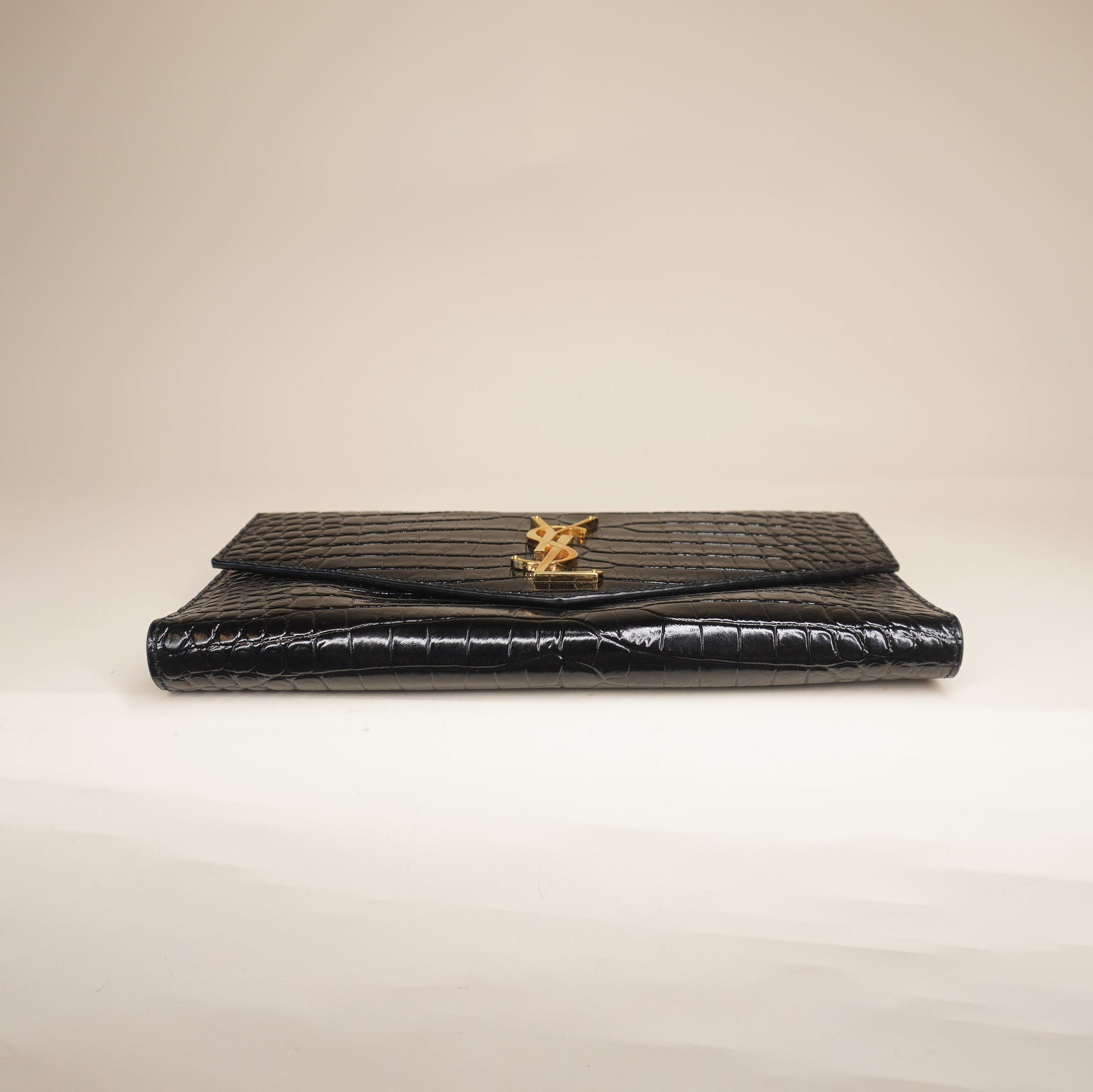 PRE-OWNED Black Croc Uptown Clutch