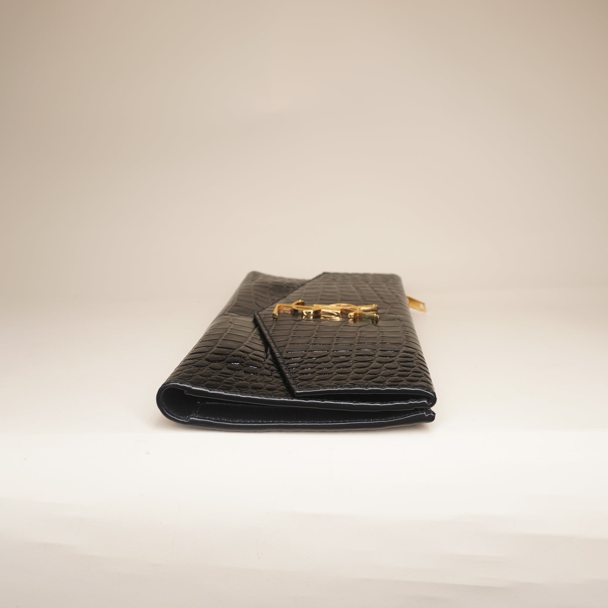 PRE-OWNED Black Croc Uptown Clutch