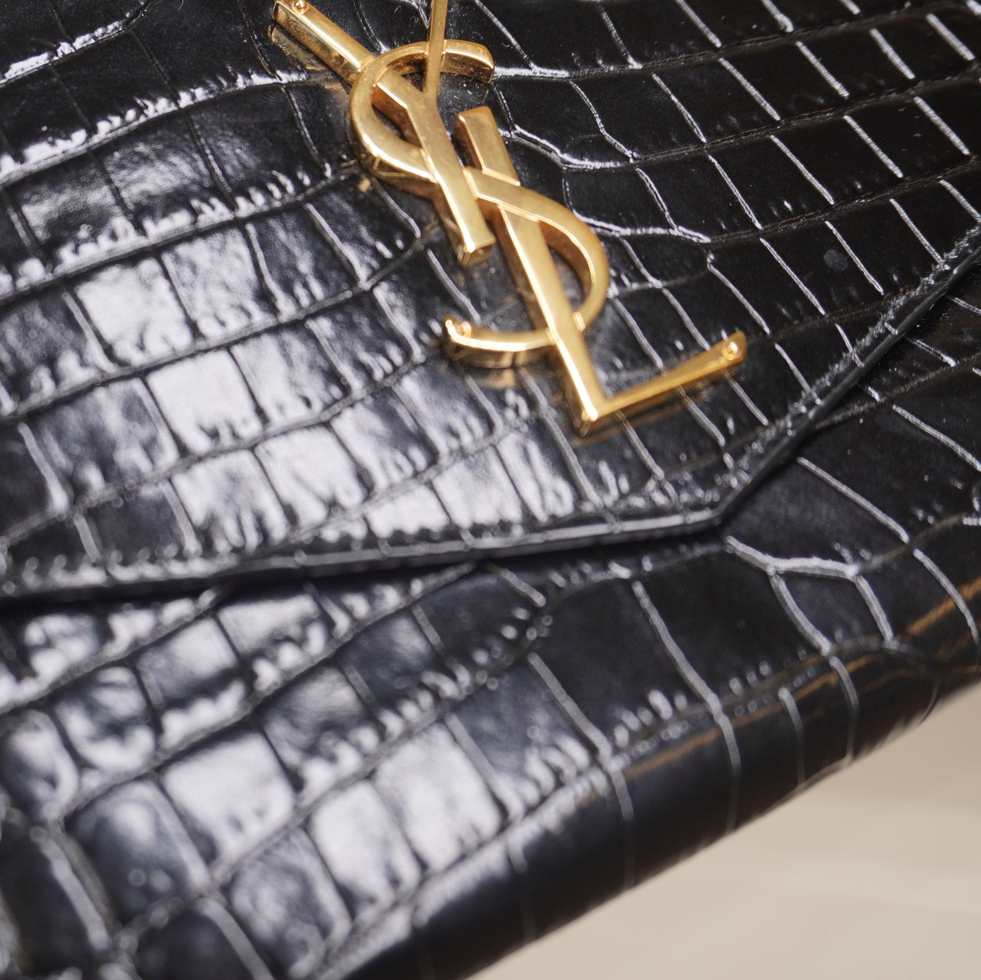 PRE-OWNED Black Croc Uptown Clutch