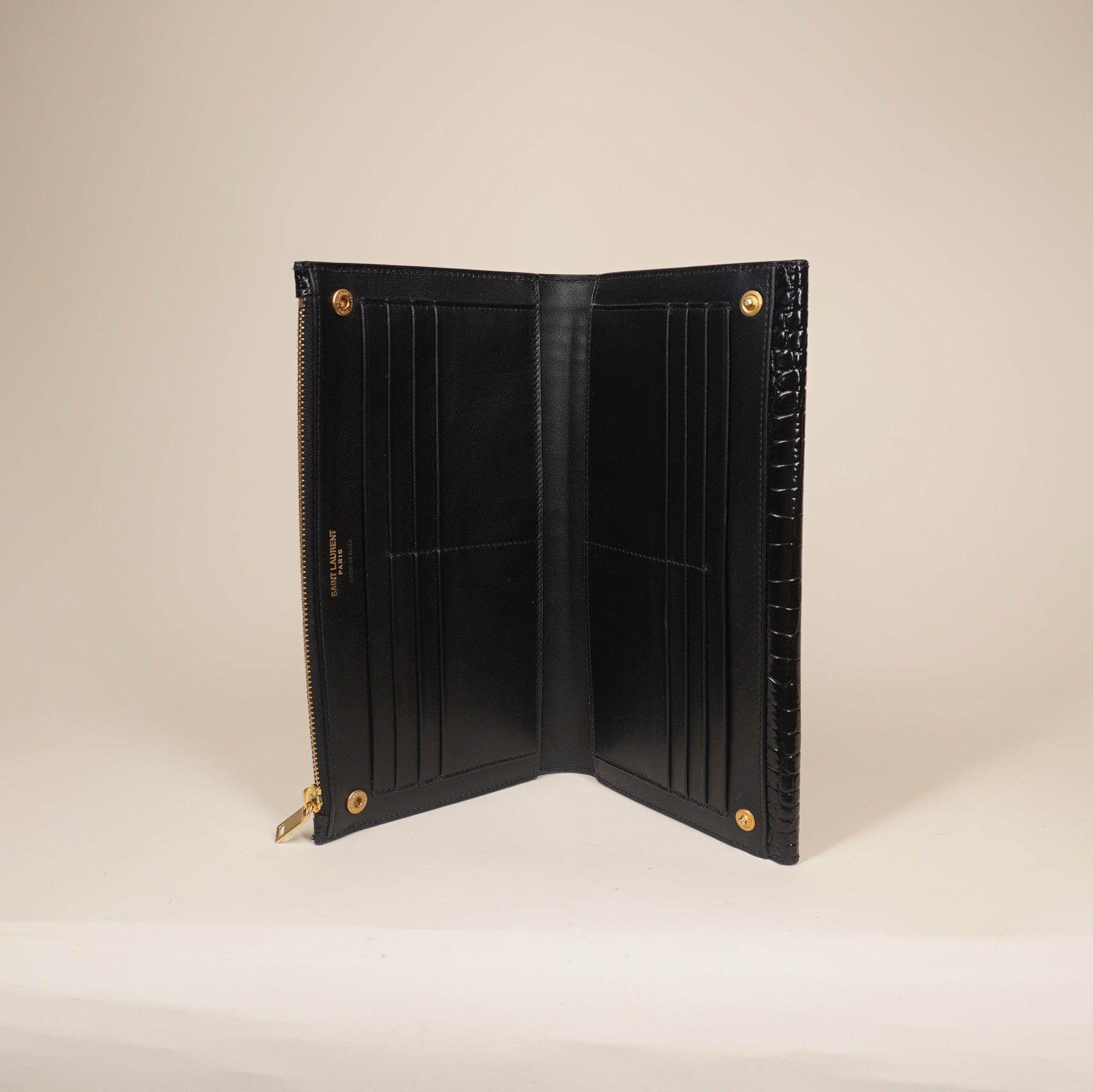 PRE-OWNED Black Croc Uptown Clutch