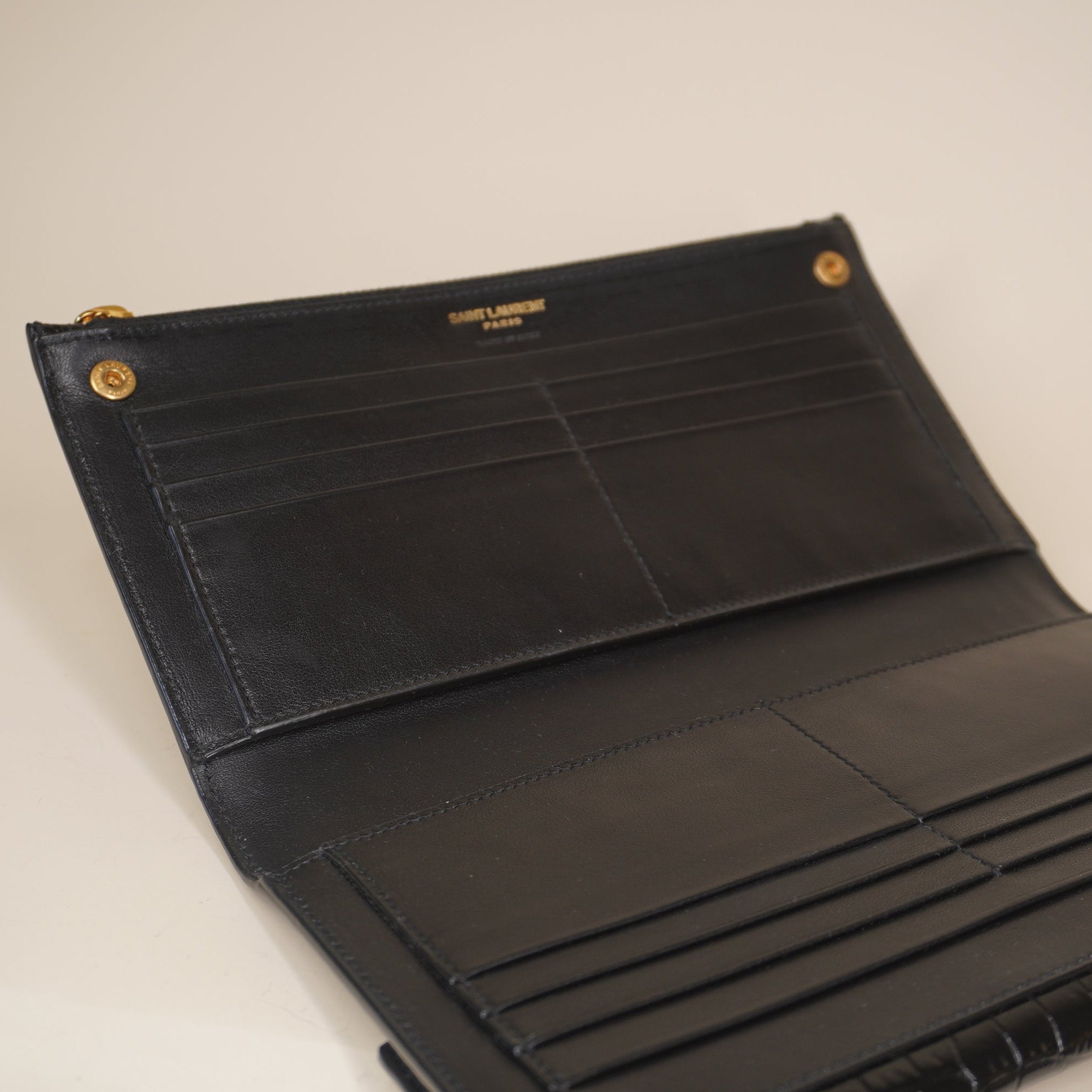 PRE-OWNED Black Croc Uptown Clutch