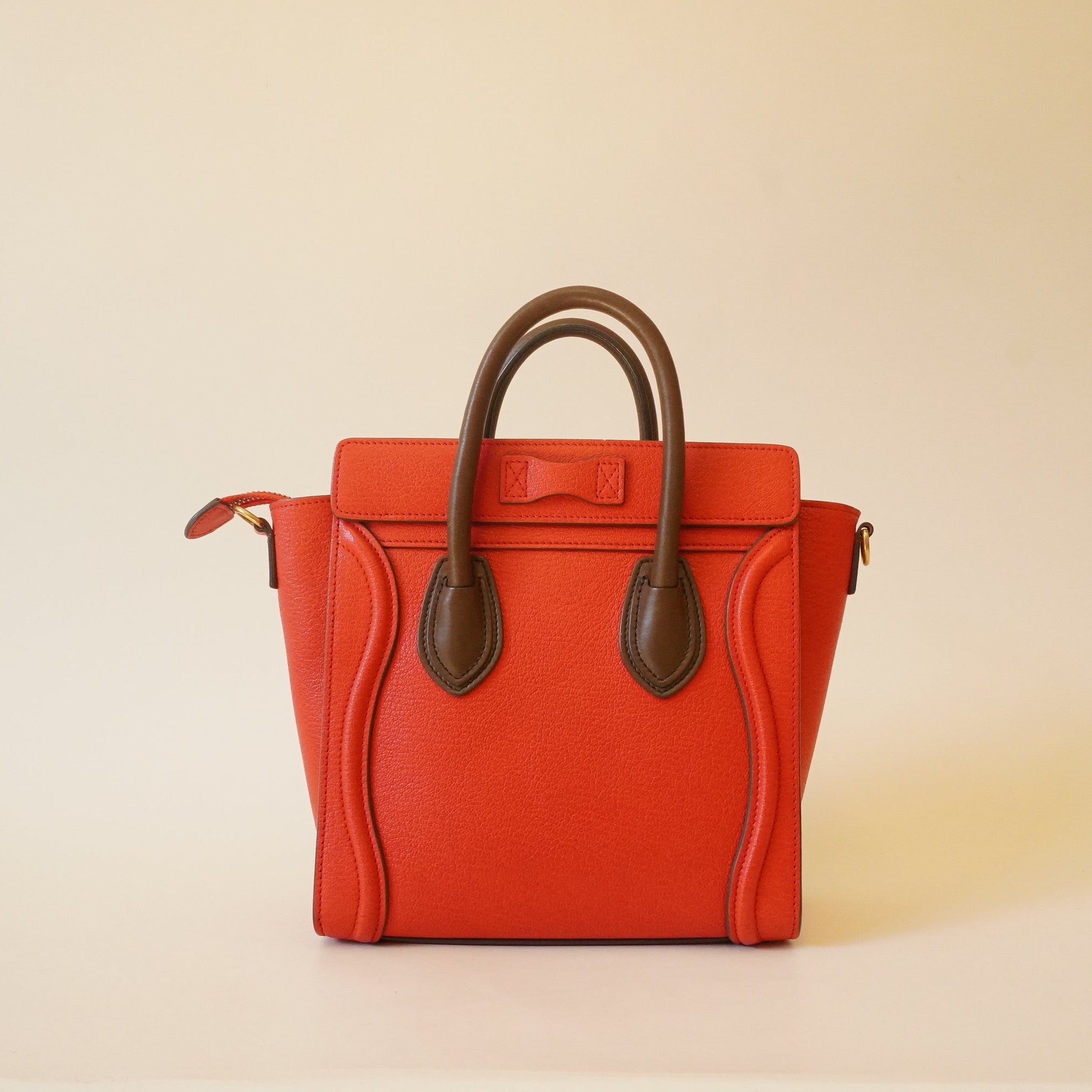 PRE-OWNED Bicolor Luggage Bag Grainy Leather Nano Shoulder Bag