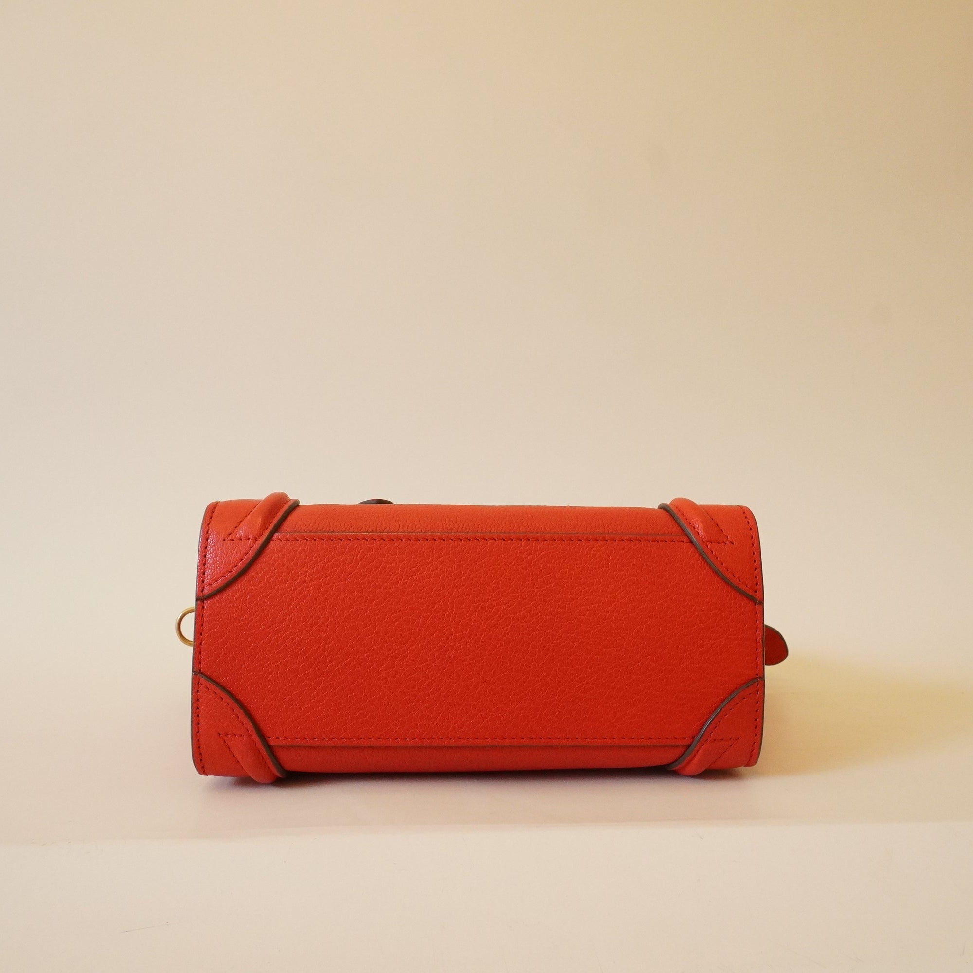 PRE-OWNED Bicolor Luggage Bag Grainy Leather Nano Shoulder Bag