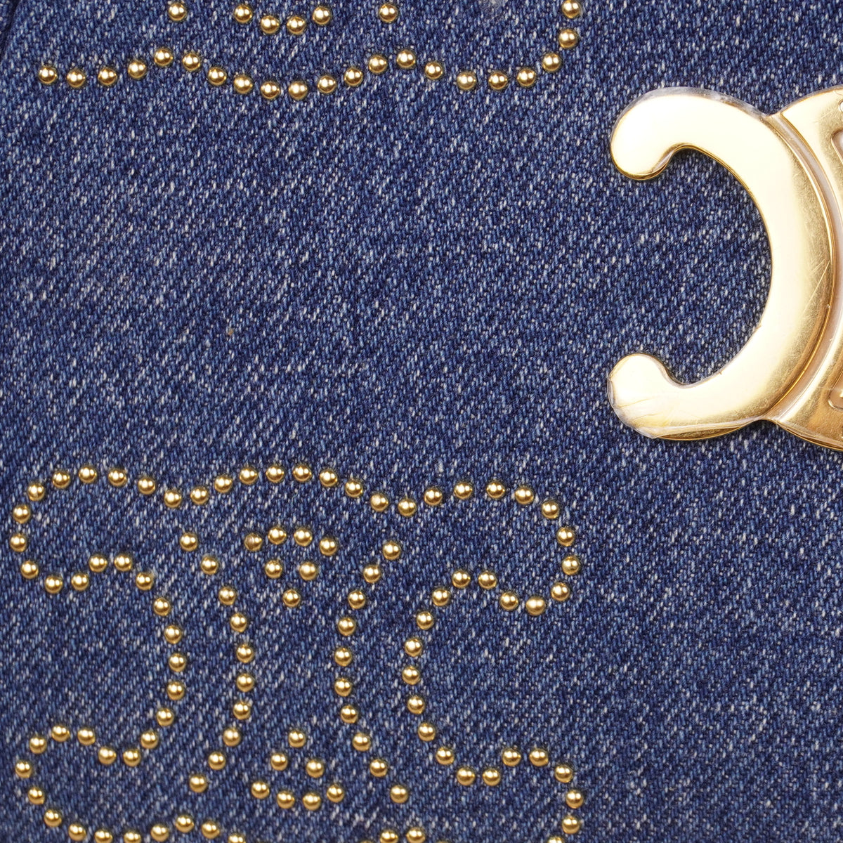 PRE-OWNED Studded Triomphe Denim Shoulder Bag