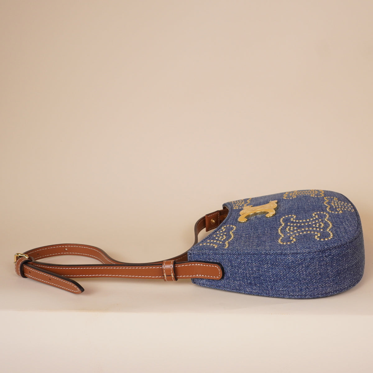 PRE-OWNED Studded Triomphe Denim Shoulder Bag