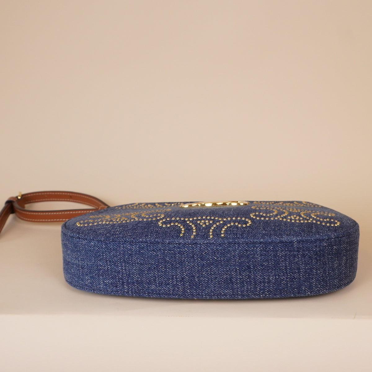 PRE-OWNED Studded Triomphe Denim Shoulder Bag