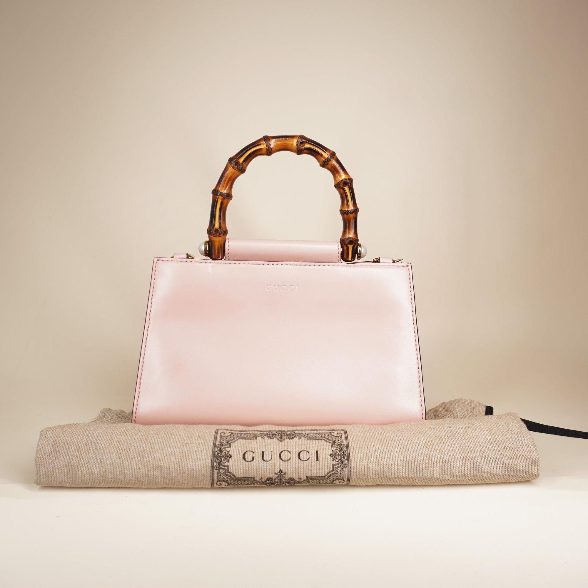 PRE-OWNED Pink Nymphea Bamboo Top Handle Shoulder Bag