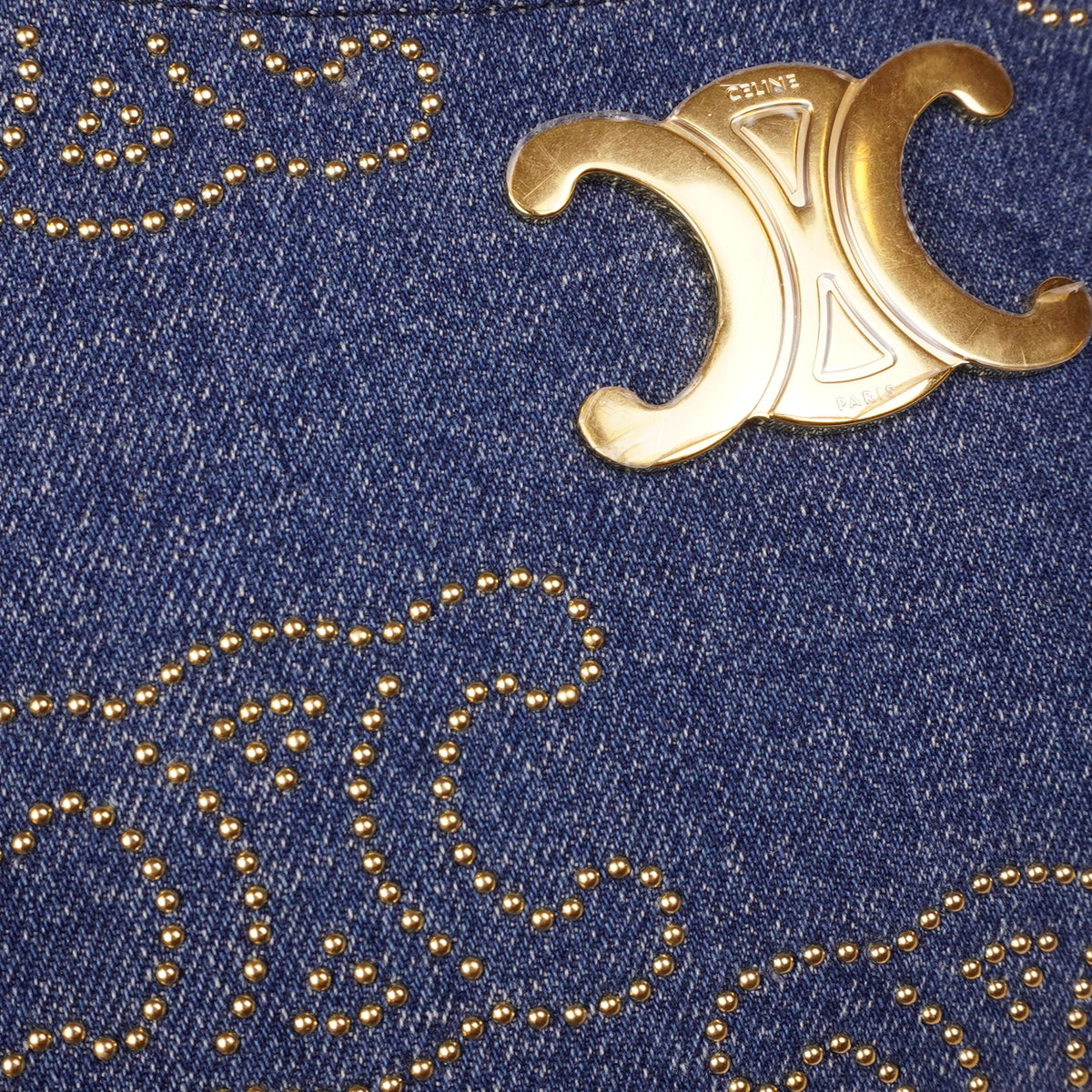 PRE-OWNED Studded Triomphe Denim Shoulder Bag