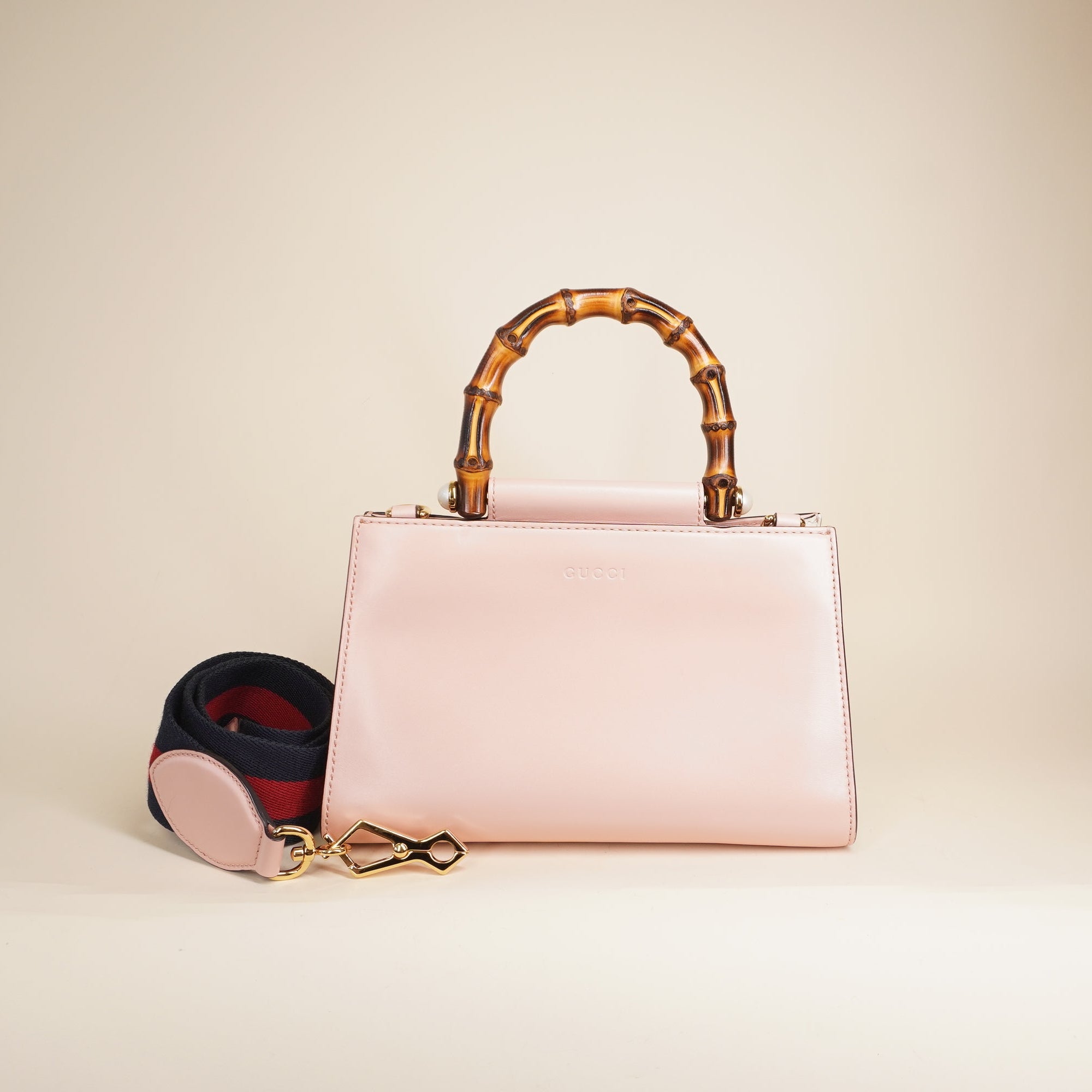 PRE-OWNED Pink Nymphea Bamboo Top Handle Shoulder Bag