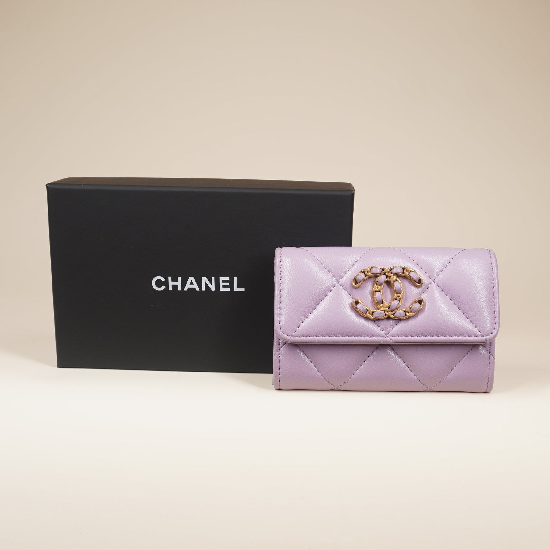 PRE-OWNED CC Lilac Quilted 19 Small Flap Wallet