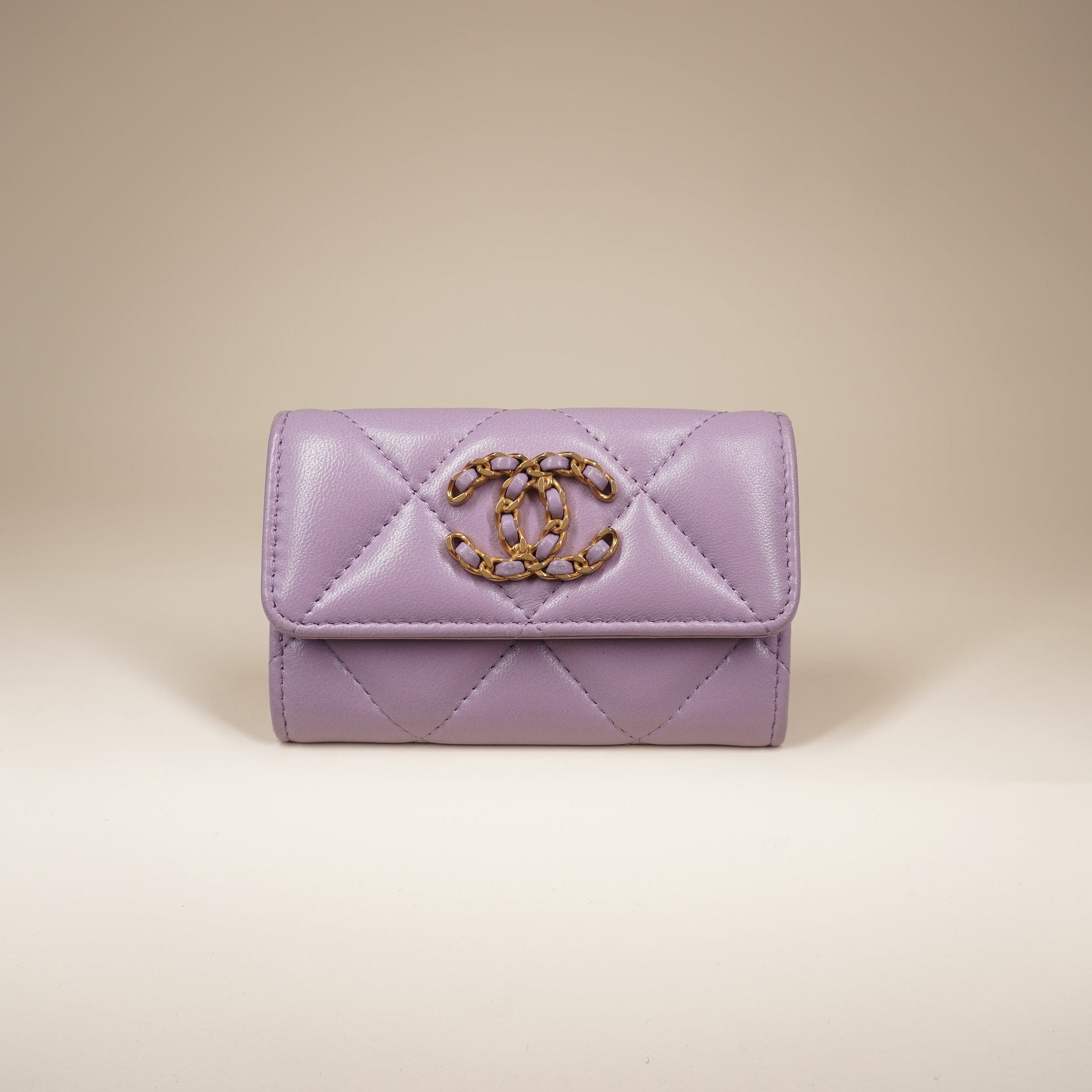 PRE-OWNED CC Lilac Quilted 19 Small Flap Wallet
