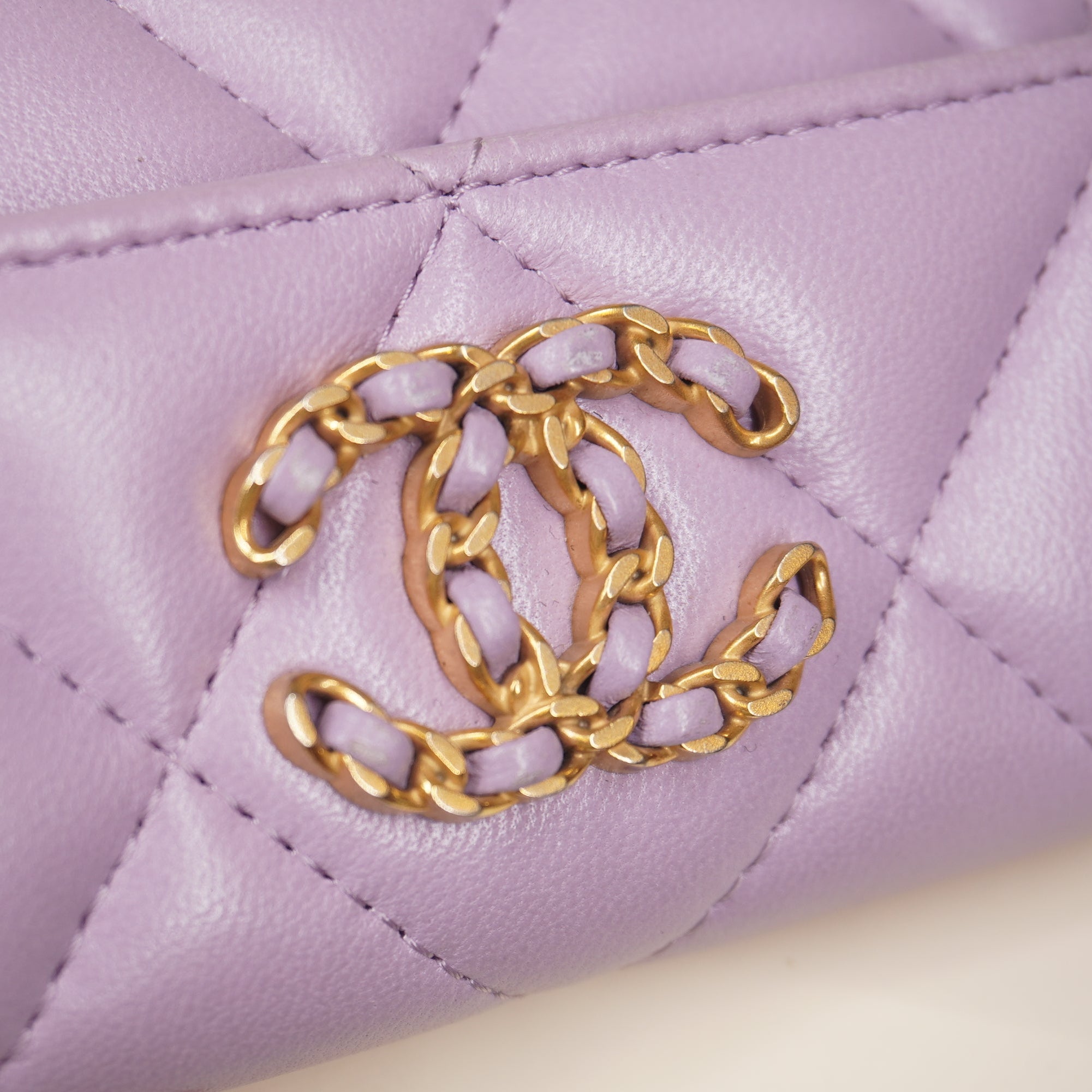 PRE-OWNED CC Lilac Quilted 19 Small Flap Wallet