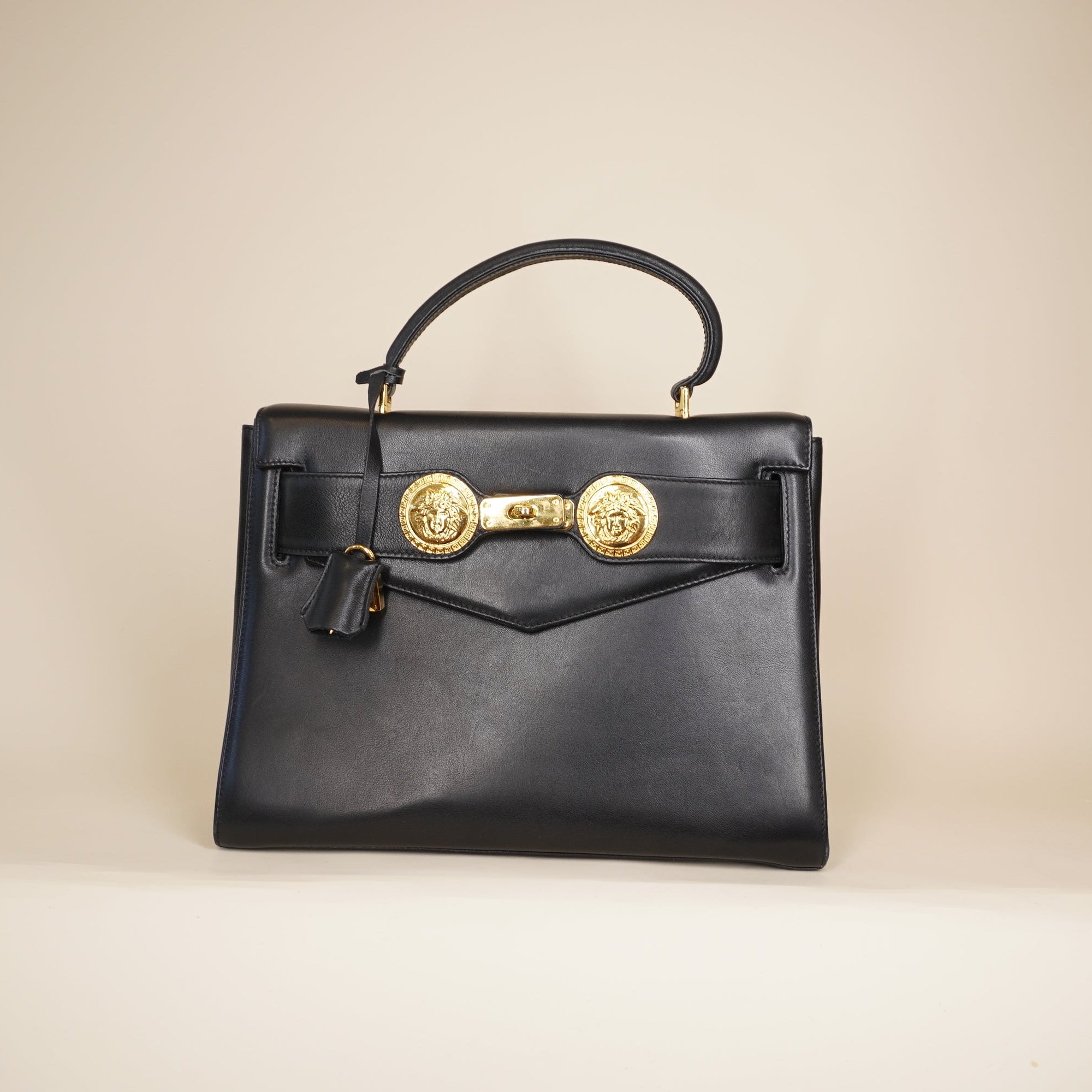 PRE-OWNED  Vintage Black Leather Medusa Handbag