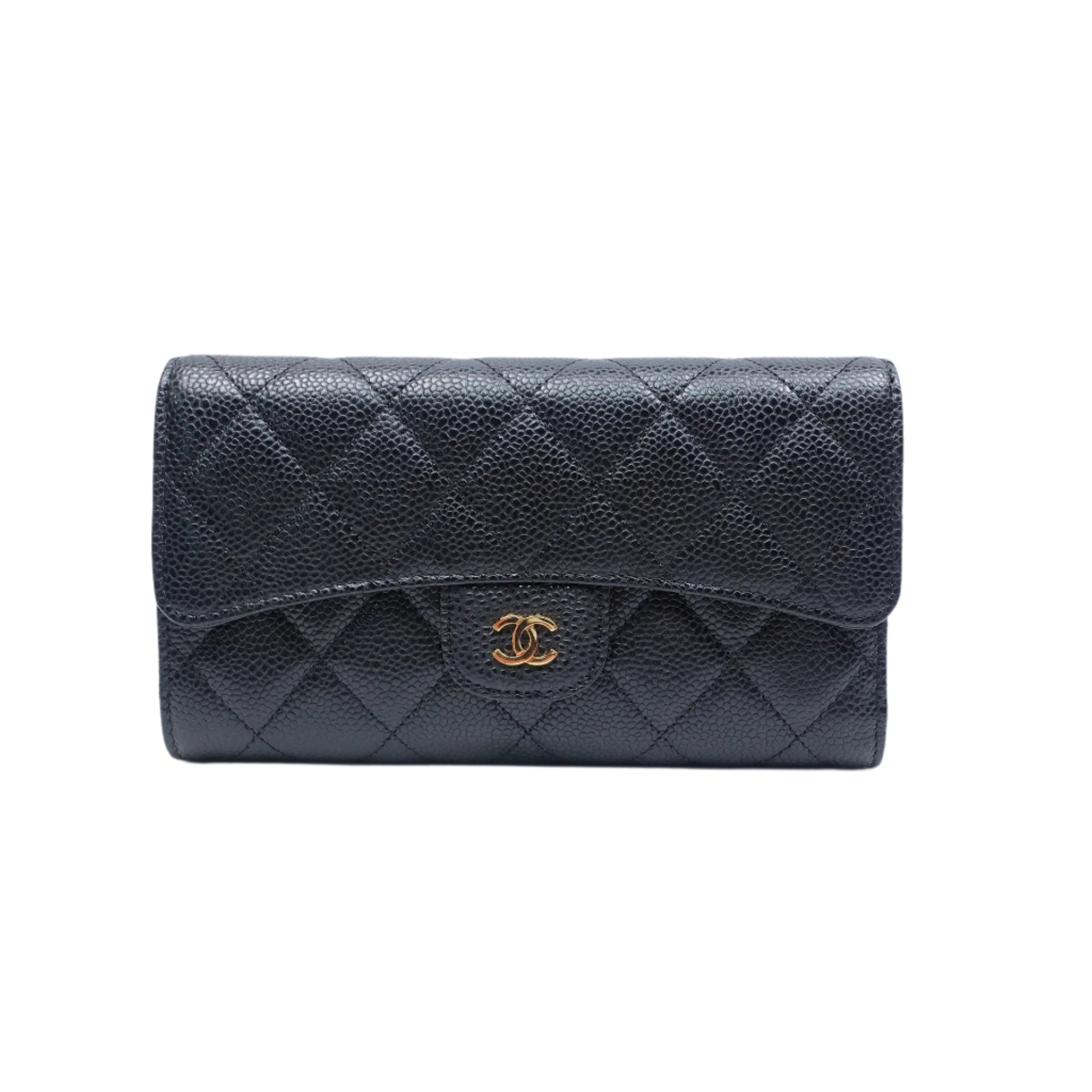 Cartera clásica con solapa larga CC Matelasse negra de segunda mano