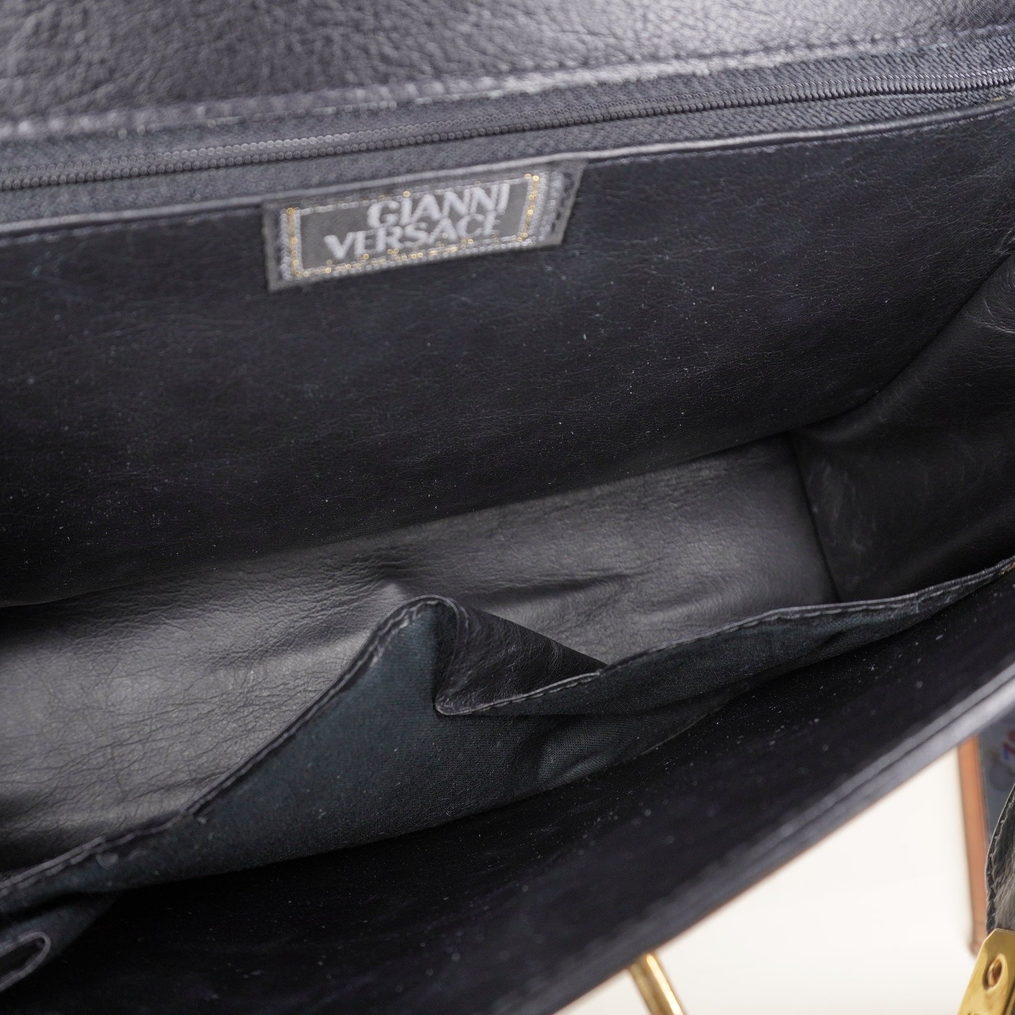 PRE-OWNED  Vintage Black Leather Medusa Handbag