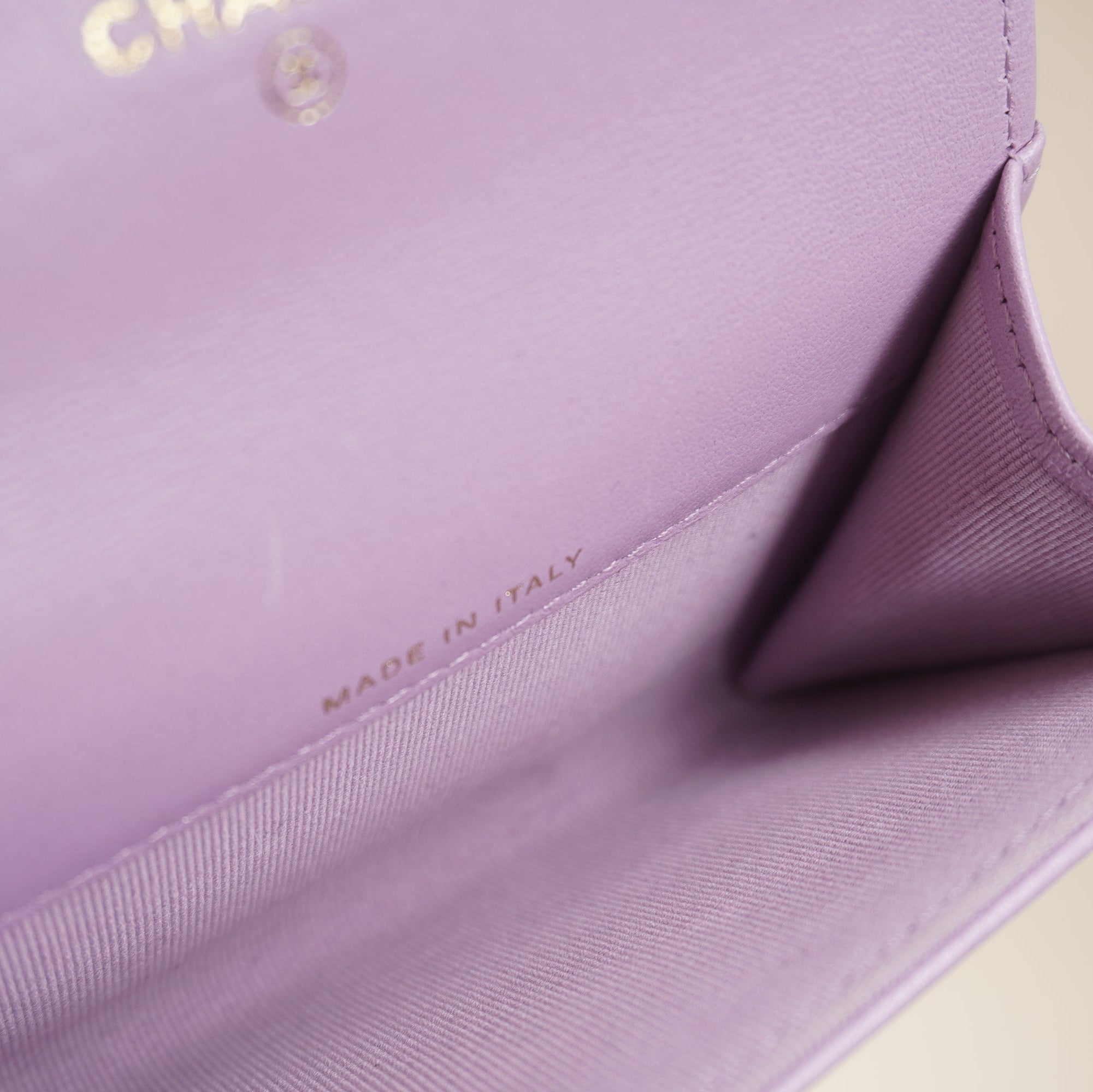 PRE-OWNED CC Lilac Quilted 19 Small Flap Wallet