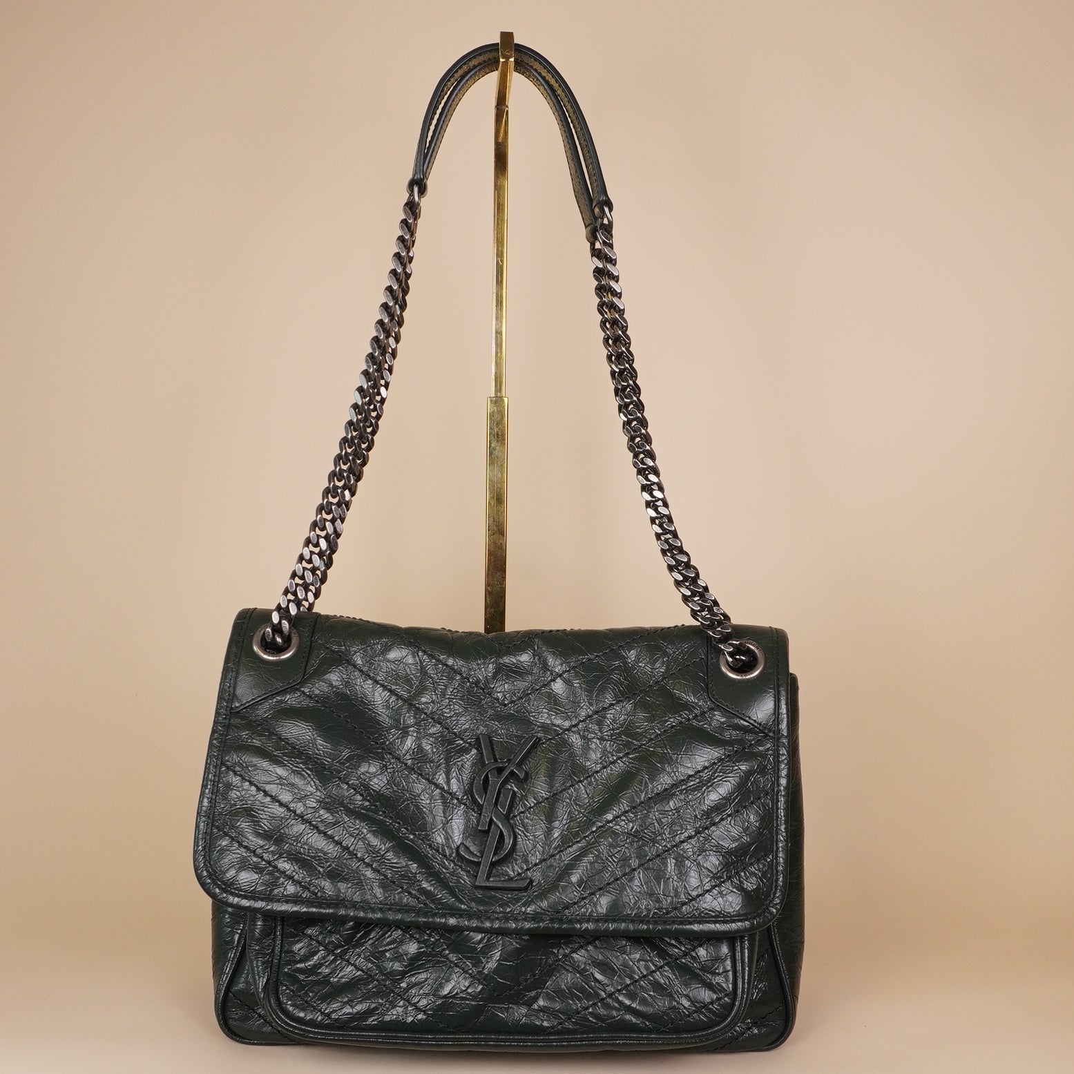 PRE-OWNED Algae Matelassé Crinkled Calfskin Medium Niki Bag