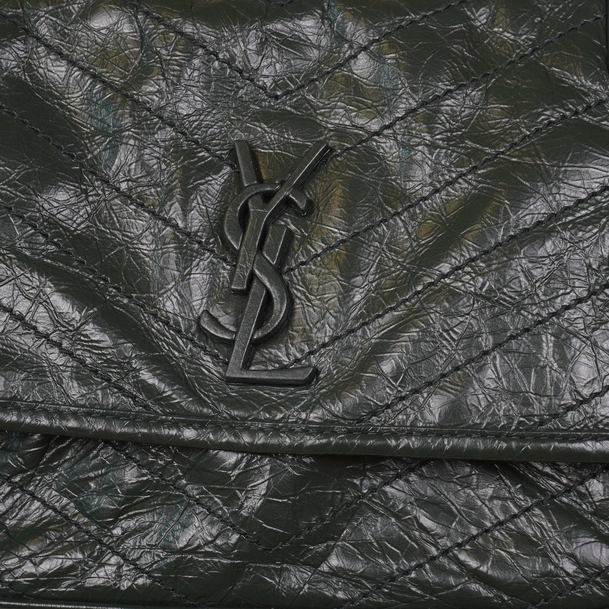 PRE-OWNED Algae Matelassé Crinkled Calfskin Medium Niki Bag