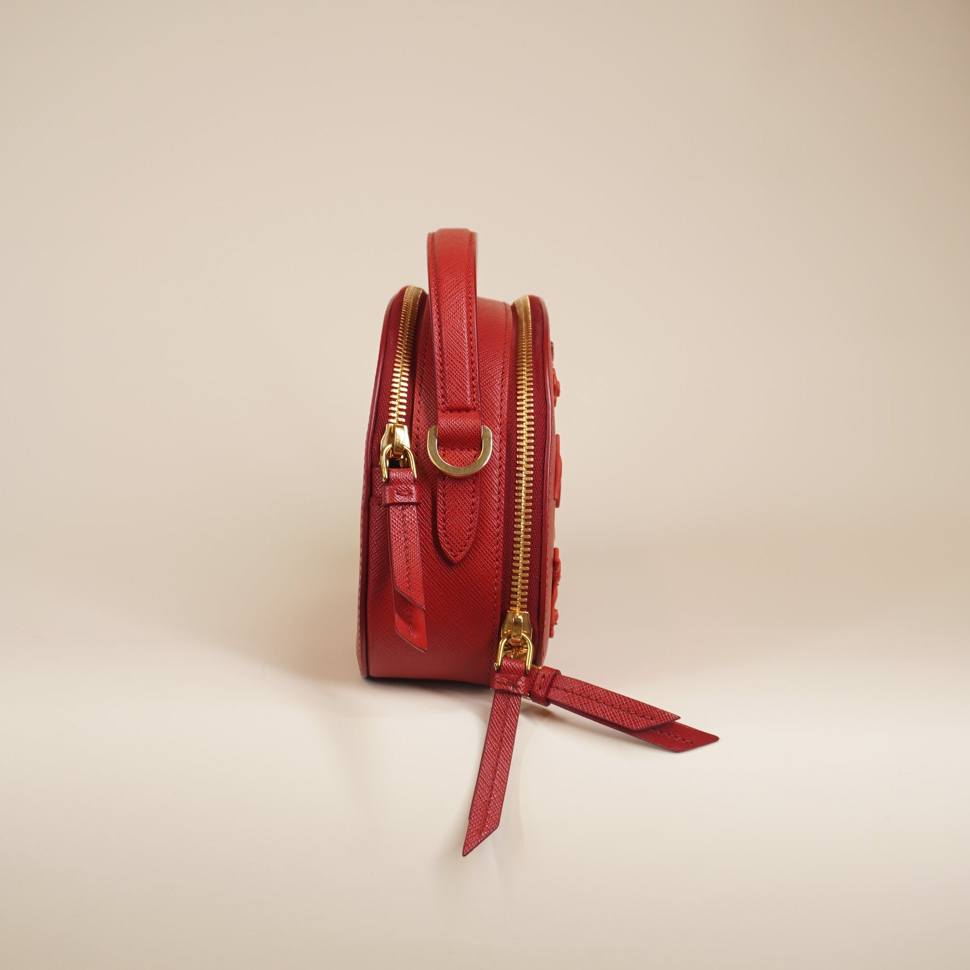 PRE-OWNED Saffiano Lux Heart & Flower Odette Crossbody Bag Red