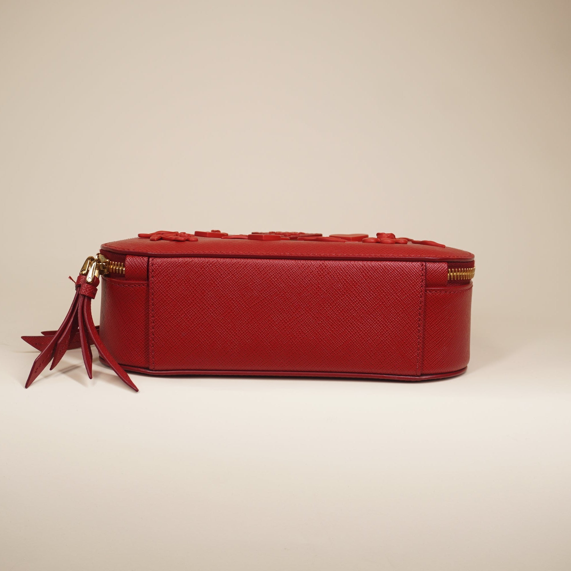 PRE-OWNED Saffiano Lux Heart & Flower Odette Crossbody Bag Red