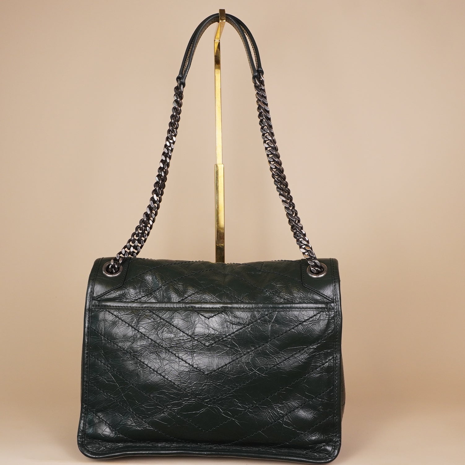 PRE-OWNED Algae Matelassé Crinkled Calfskin Medium Niki Bag