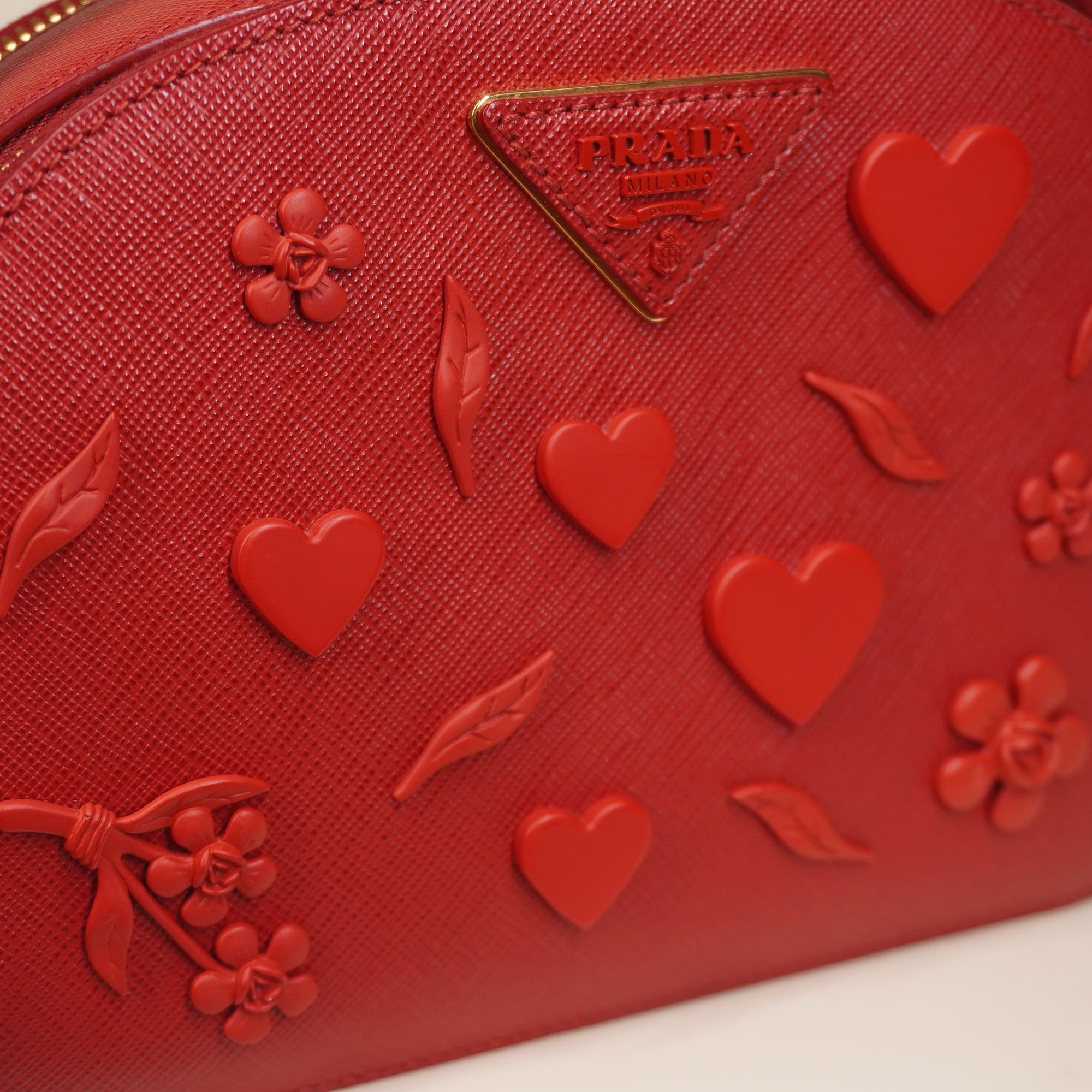 PRE-OWNED Saffiano Lux Heart & Flower Odette Crossbody Bag Red