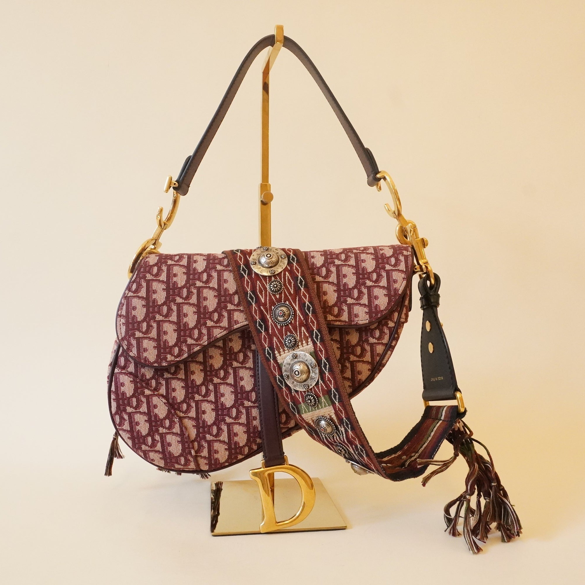 PRE-OWNED Oblique Saddle Bag Burgundy