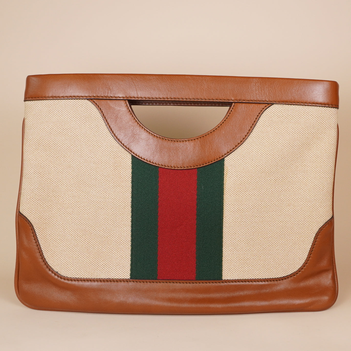 PRE-OWNED GG Canvas Large Vintage Shoulder Bag Brown