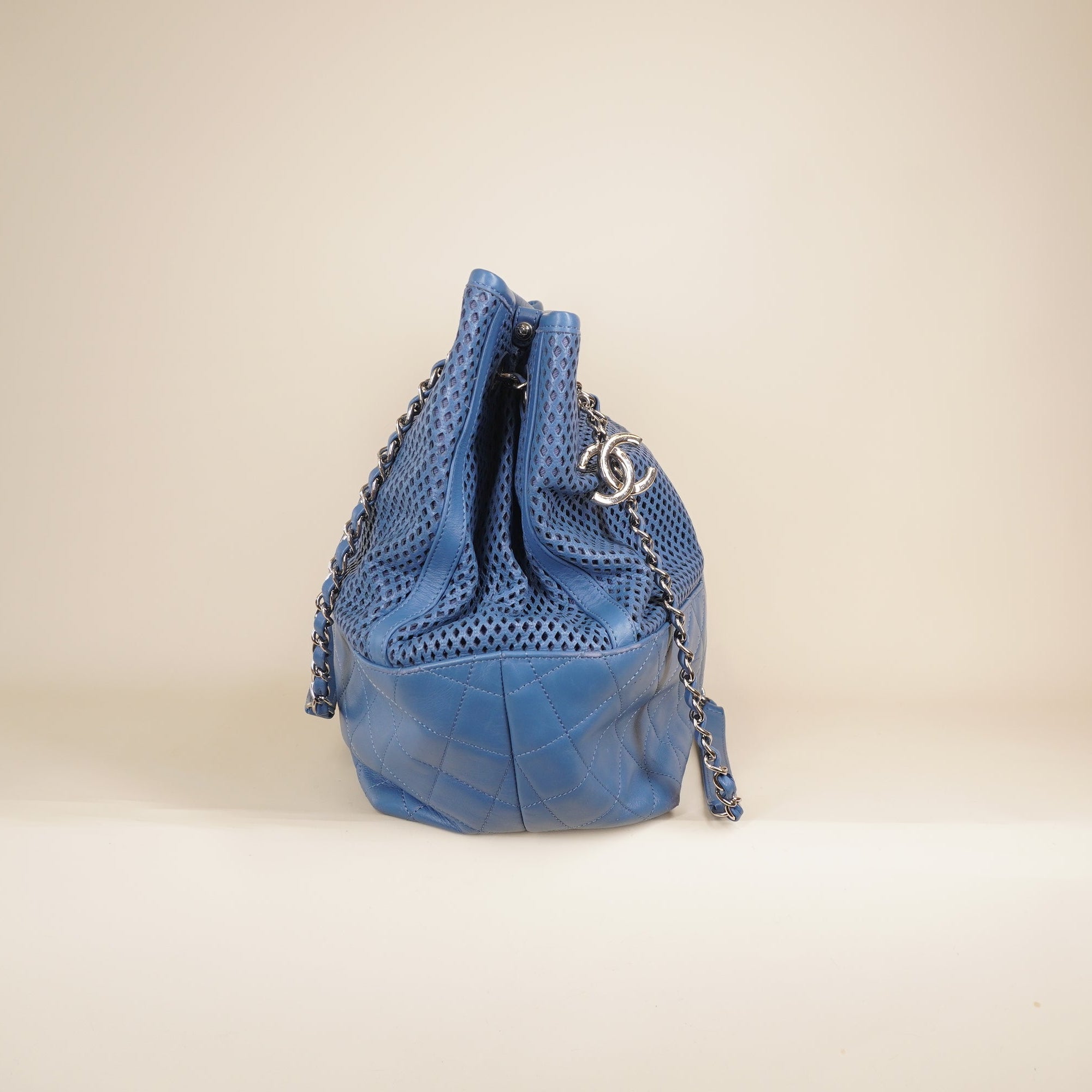 PRE-OWNED  Blue Leather Up in the air Perforated Leather Shoulder Bag