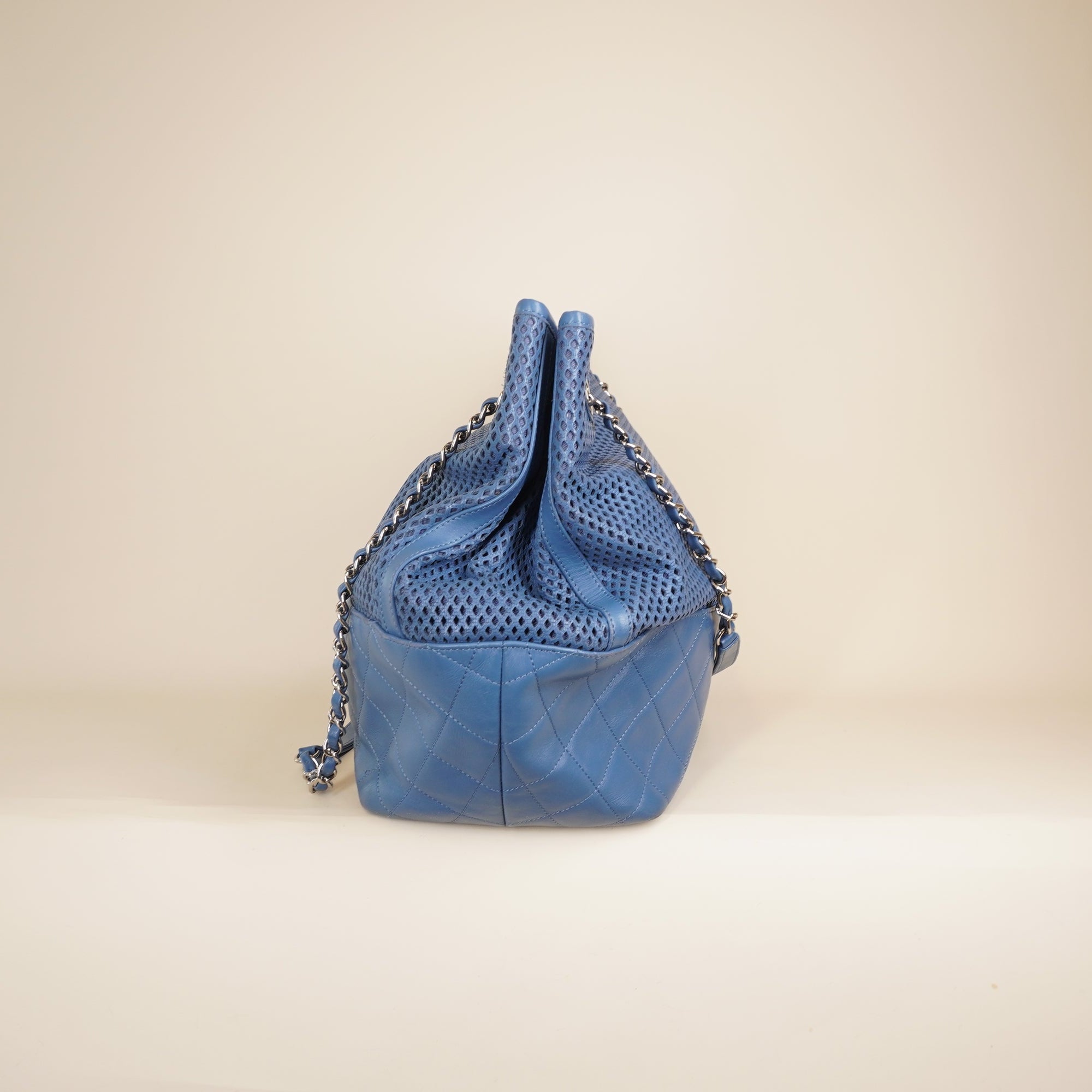 PRE-OWNED  Blue Leather Up in the air Perforated Leather Shoulder Bag