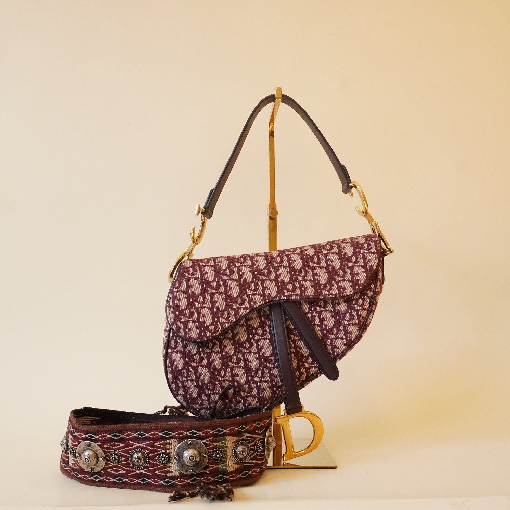PRE-OWNED Oblique Saddle Bag Burgundy
