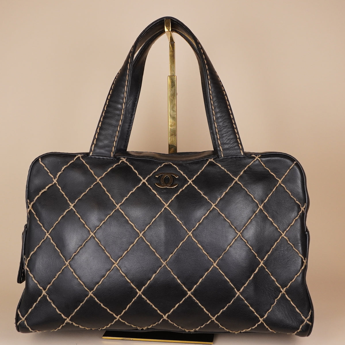 PRE-OWNED CC Surpique Black Bowler Bag