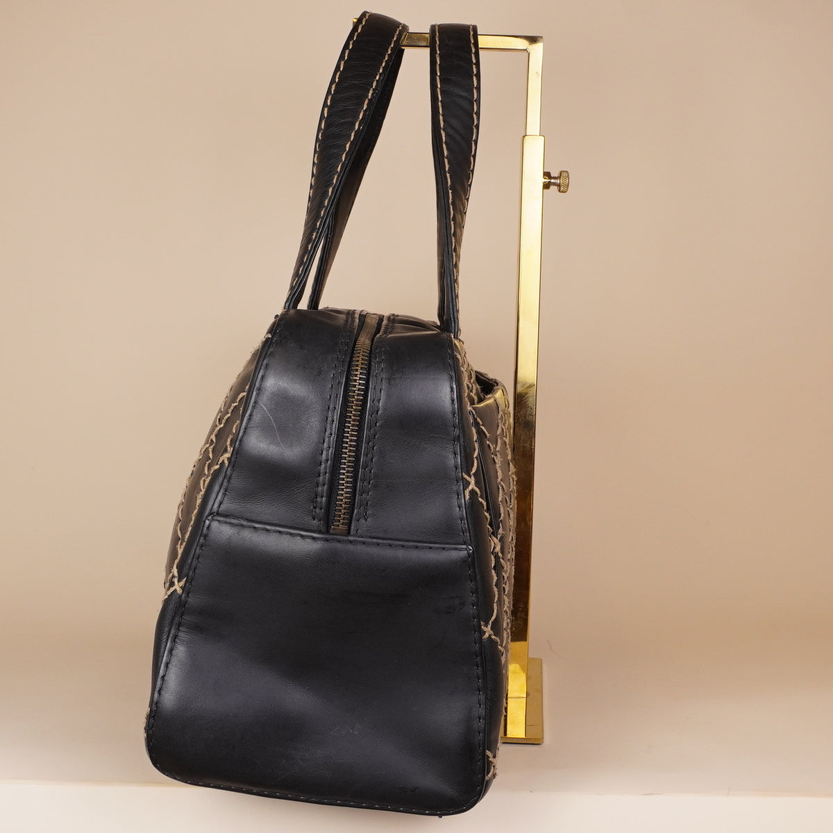 PRE-OWNED CC Surpique Black Bowler Bag