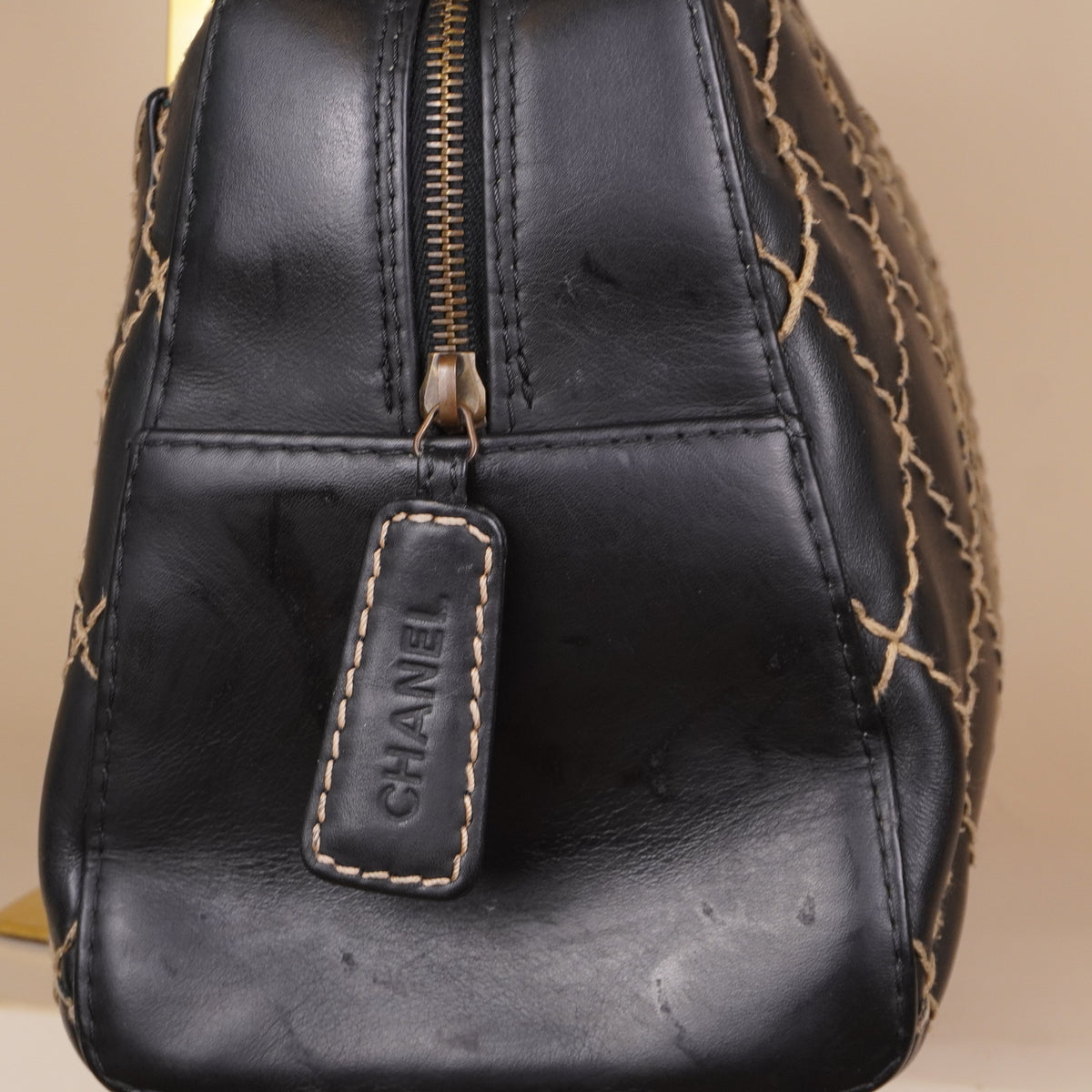 PRE-OWNED CC Surpique Black Bowler Bag