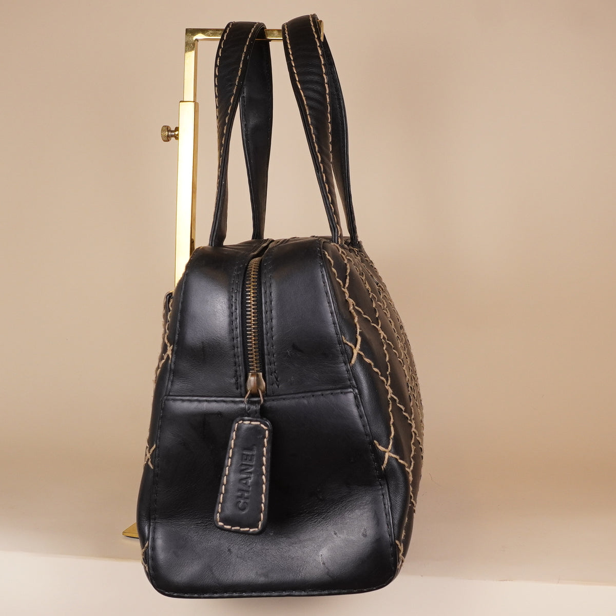PRE-OWNED CC Surpique Black Bowler Bag