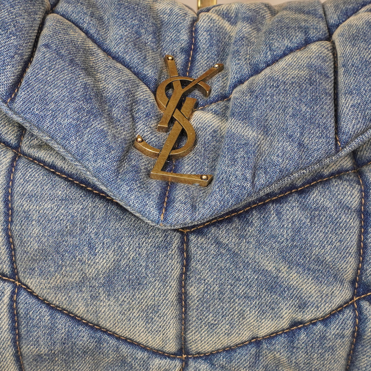 PRE-OWNED Rodeo Blue Denim Medium Loulou Puffer Bag