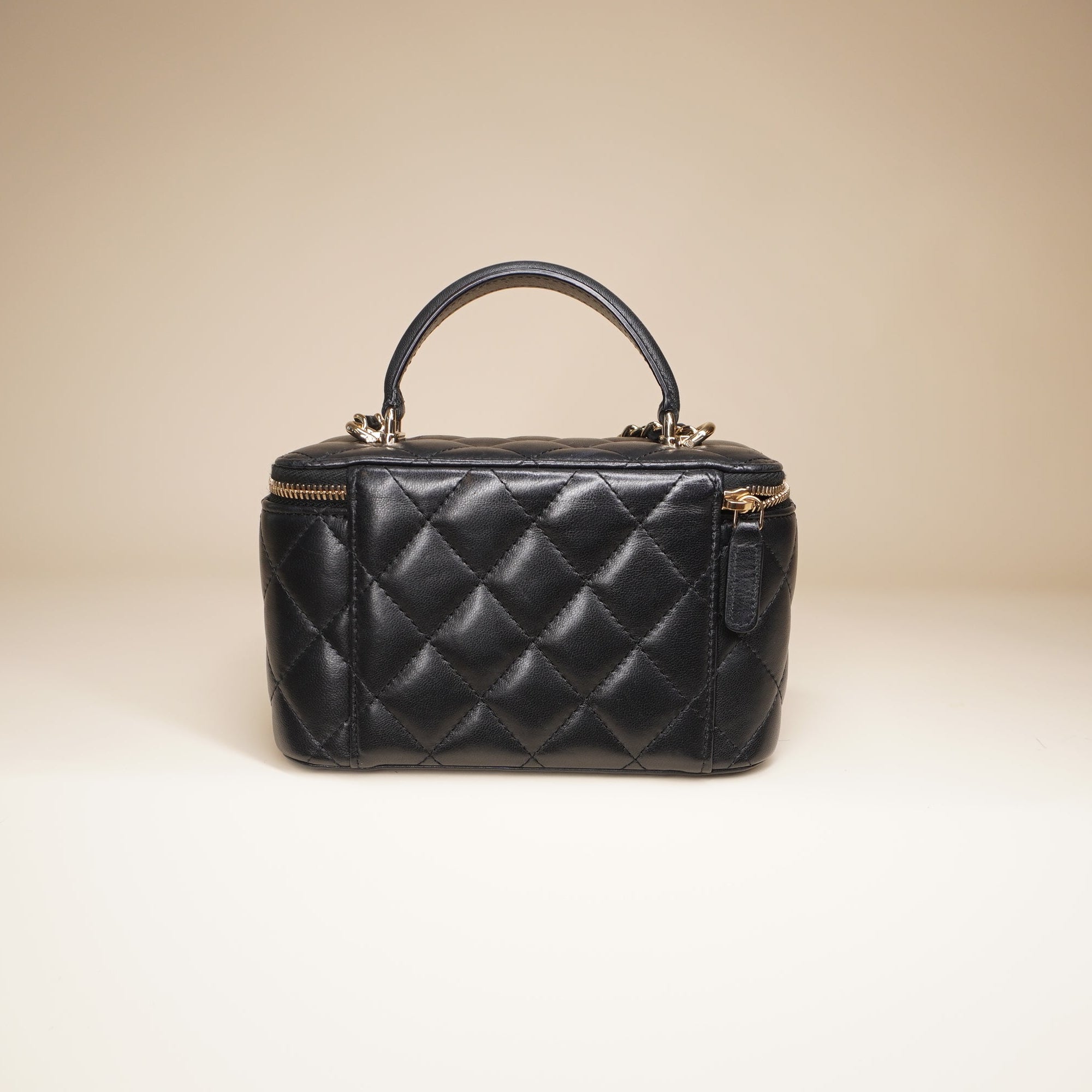 PRE-OWNED CC Black Leather Vanity Top Handle Shoulder Bag