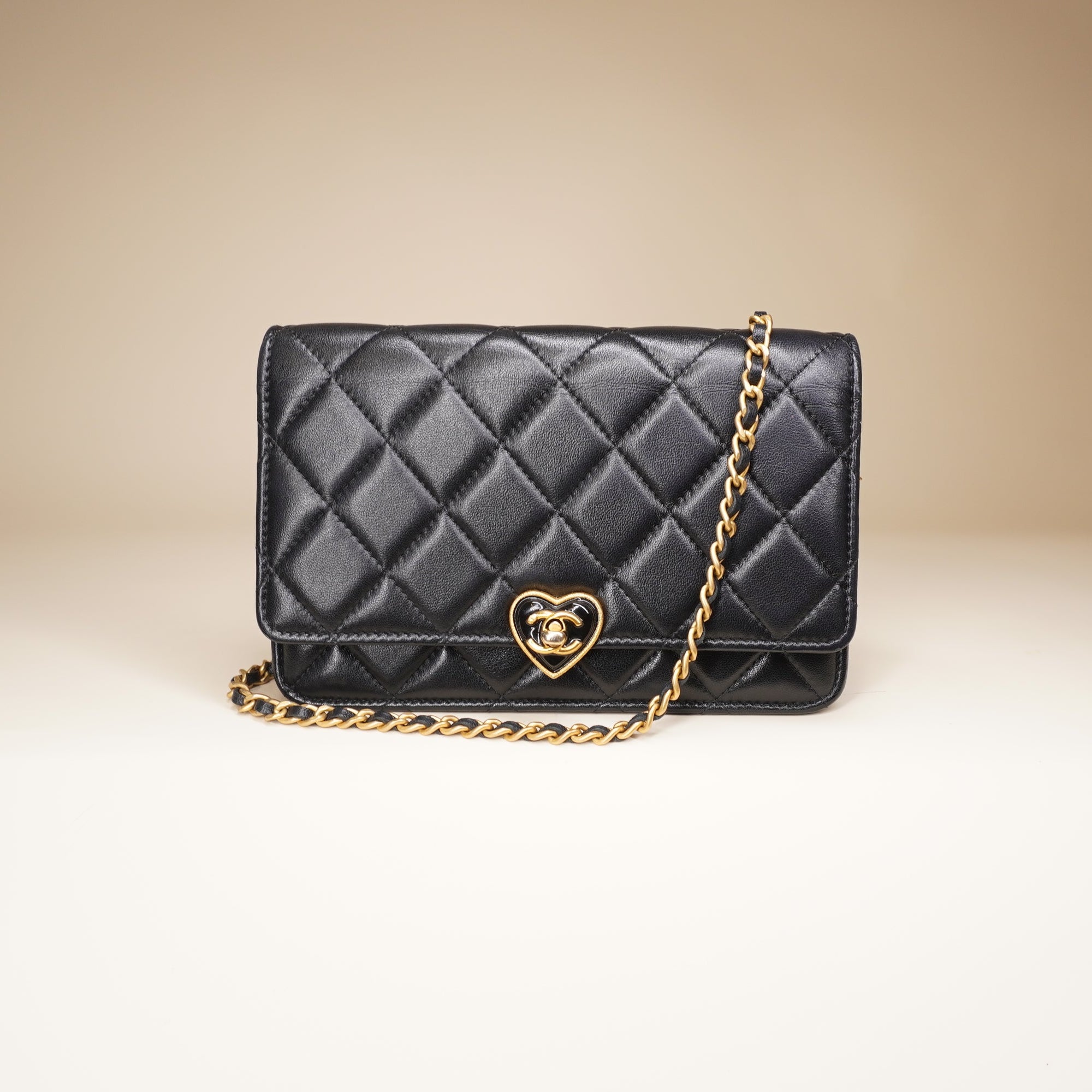 PRE-OWNED Lambskin Plexiglass Quilted Coco Love WOC Black